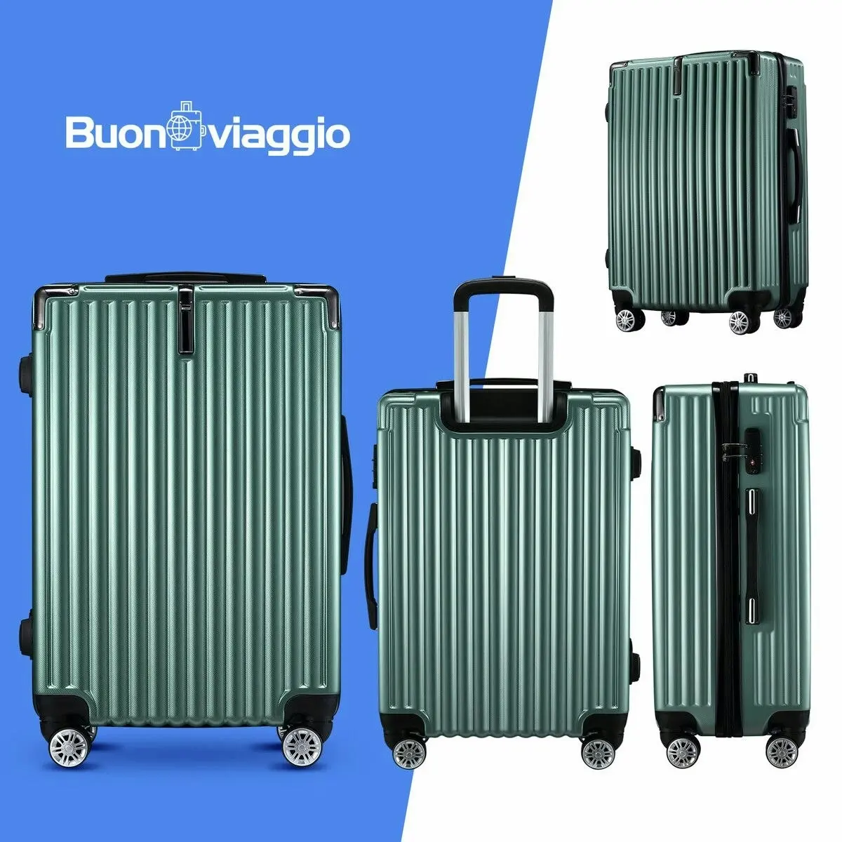 Buon Viaggio Carry On Luggage Suitcase Traveler Bag Hard Shell Travel Carryon Case Lightweight with Wheels Rolling Trolley 28 Inch with TSA Lock Dark Green