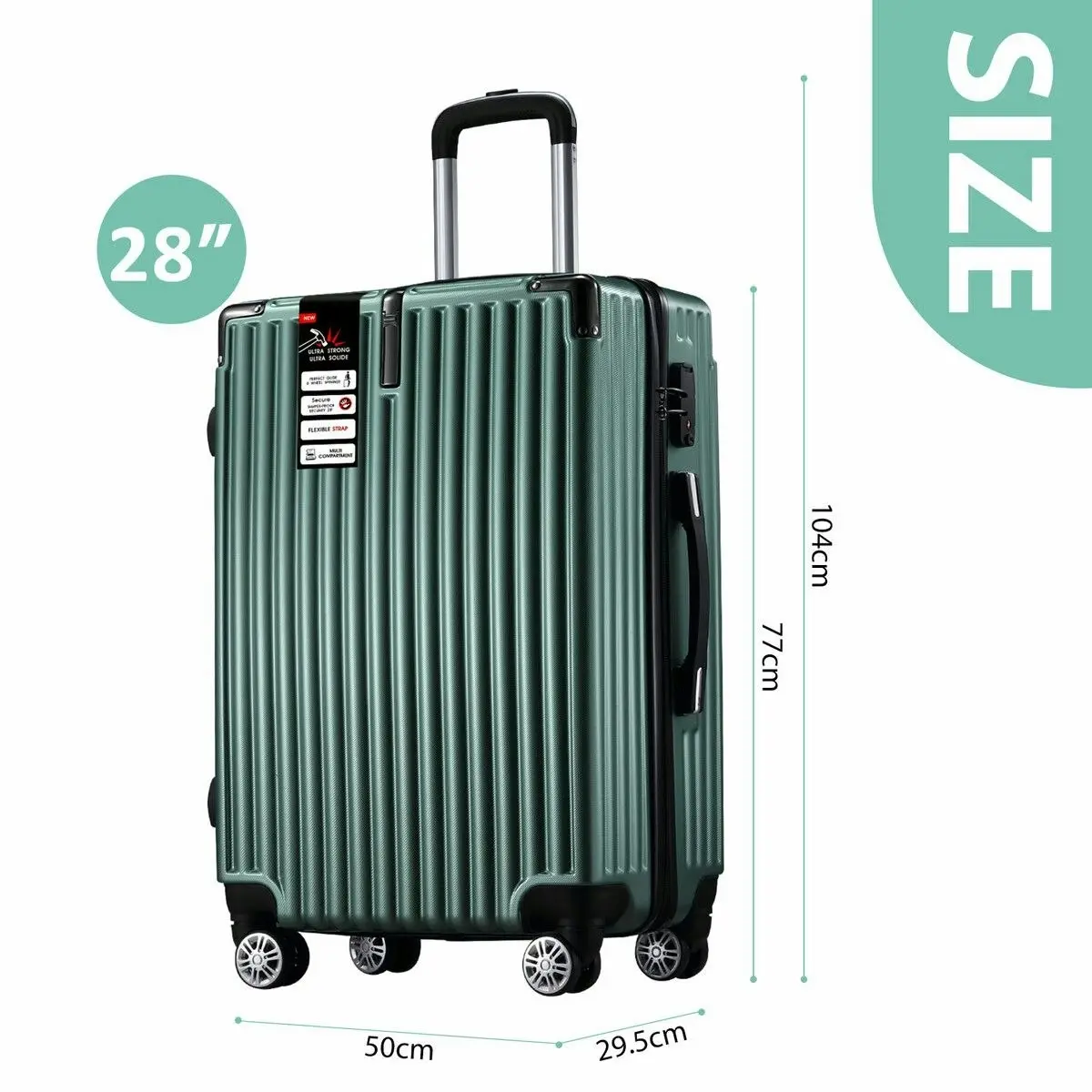 Buon Viaggio Carry On Luggage Suitcase Traveler Bag Hard Shell Travel Carryon Case Lightweight with Wheels Rolling Trolley 28 Inch with TSA Lock Dark Green