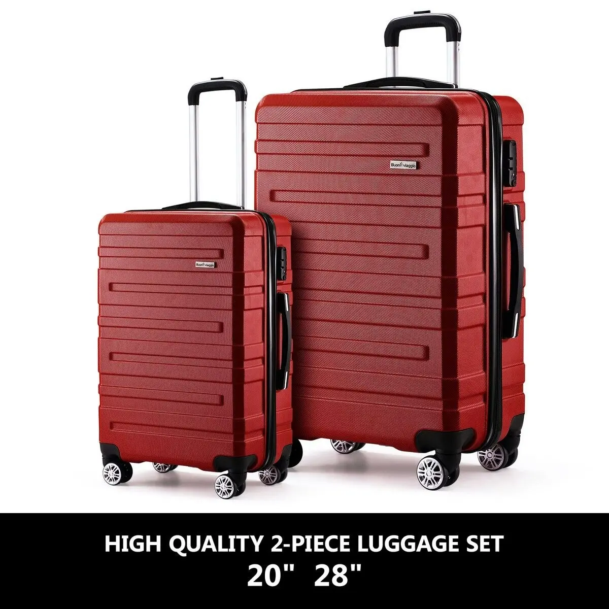 Buon Viaggio 2 Piece Luggage Set Carry On Hard Shell Suitcase Travel Trolley Expendable Lightweight Case Cabin TSA Lock Red