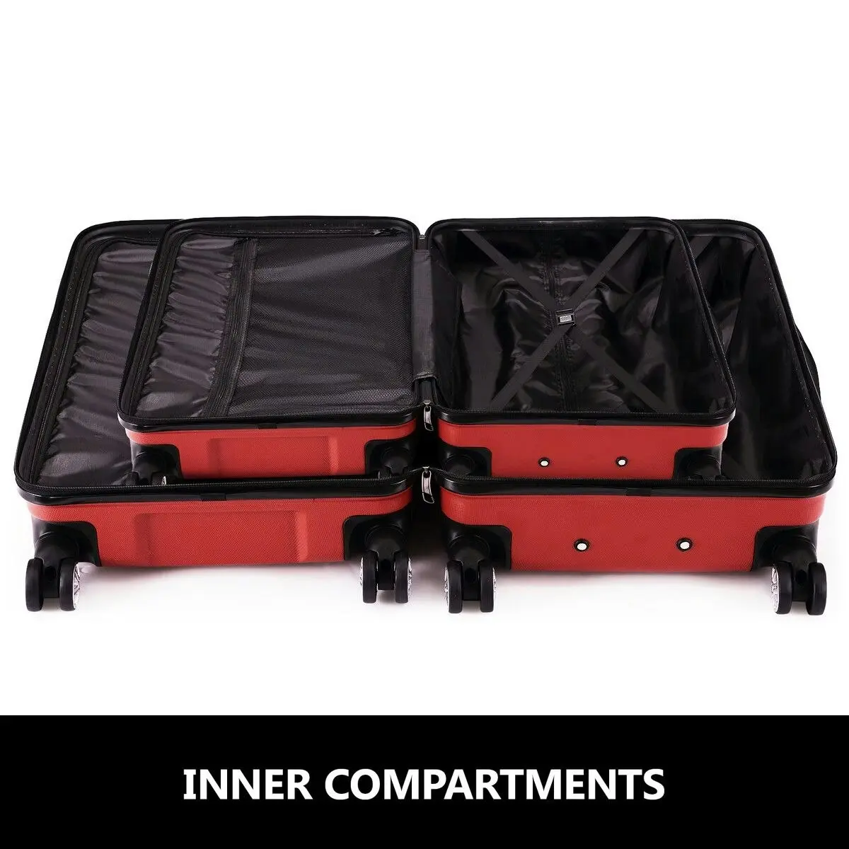 Buon Viaggio 2 Piece Luggage Set Carry On Hard Shell Suitcase Travel Trolley Expendable Lightweight Case Cabin TSA Lock Red