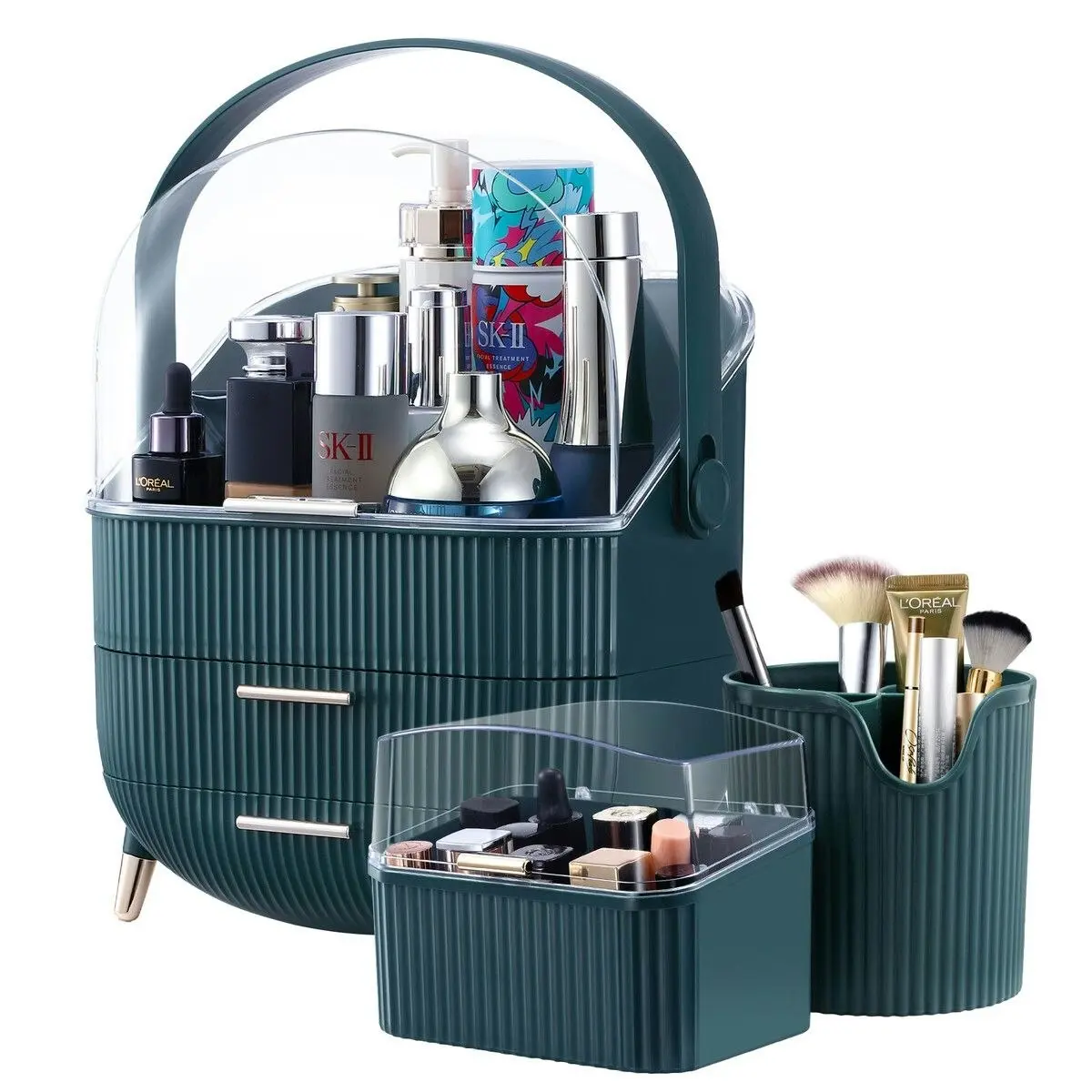 Ausway Makeup Jewellery Box Drawers Storage Case Cosmetic Organiser Brush Holder Travel Organizer Vanity Stand Jewelry Skincare Display Tray Portable