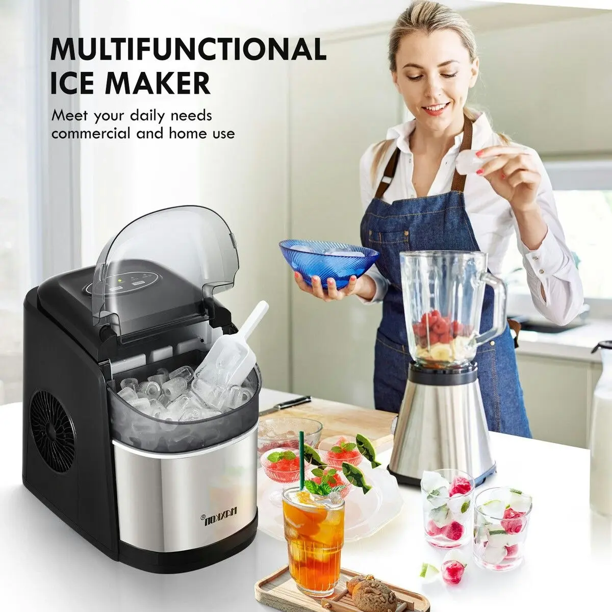 Maxkon 12KG Ice Maker Bullet Shaped Cube Making Machine Countertop Home Commercial Automatic Quiet