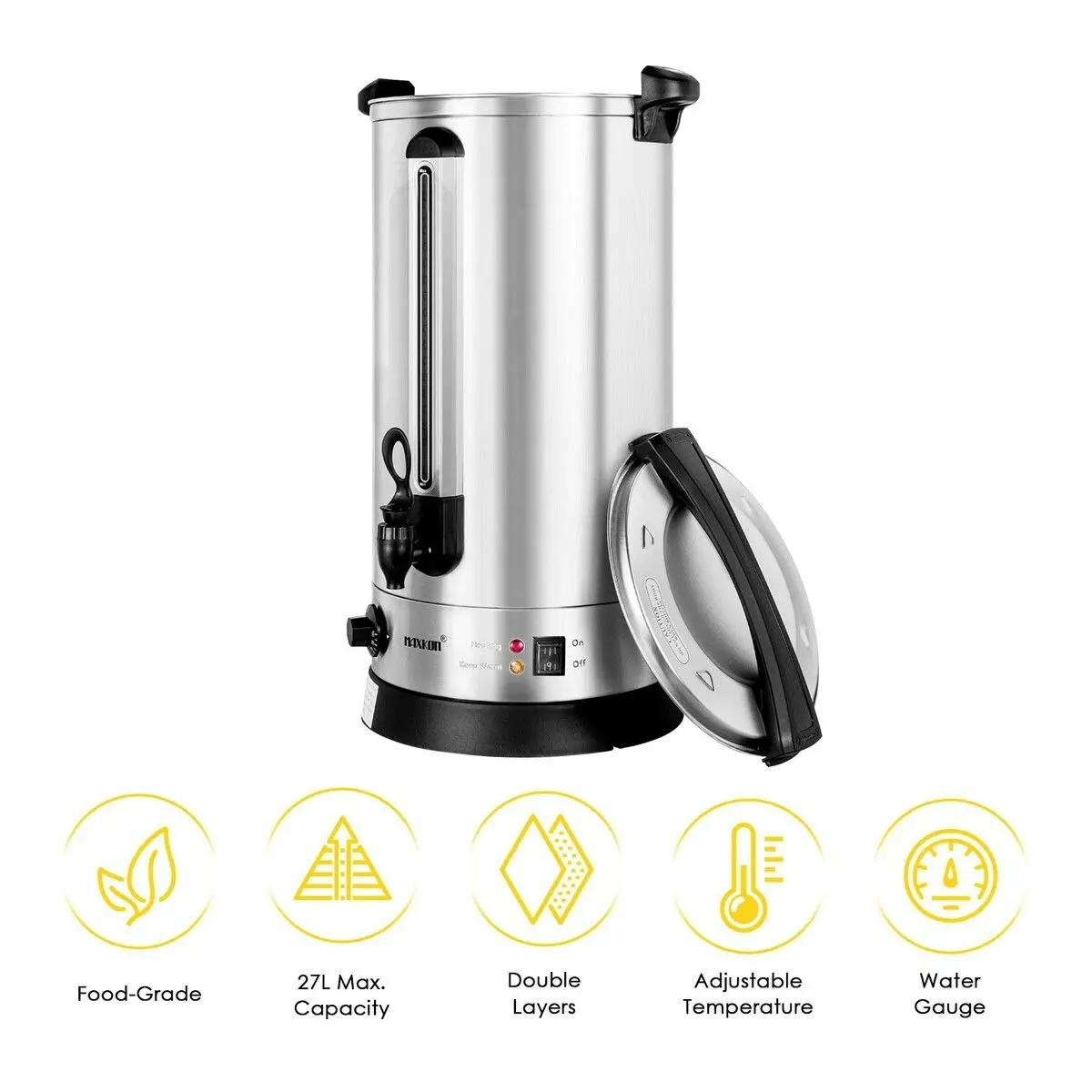 Maxkon  27L Water Dispenser Urn Instant Hot Cold Coffee Maker Tea Kettle Machine Commercial Home Stainless Steel with Tap