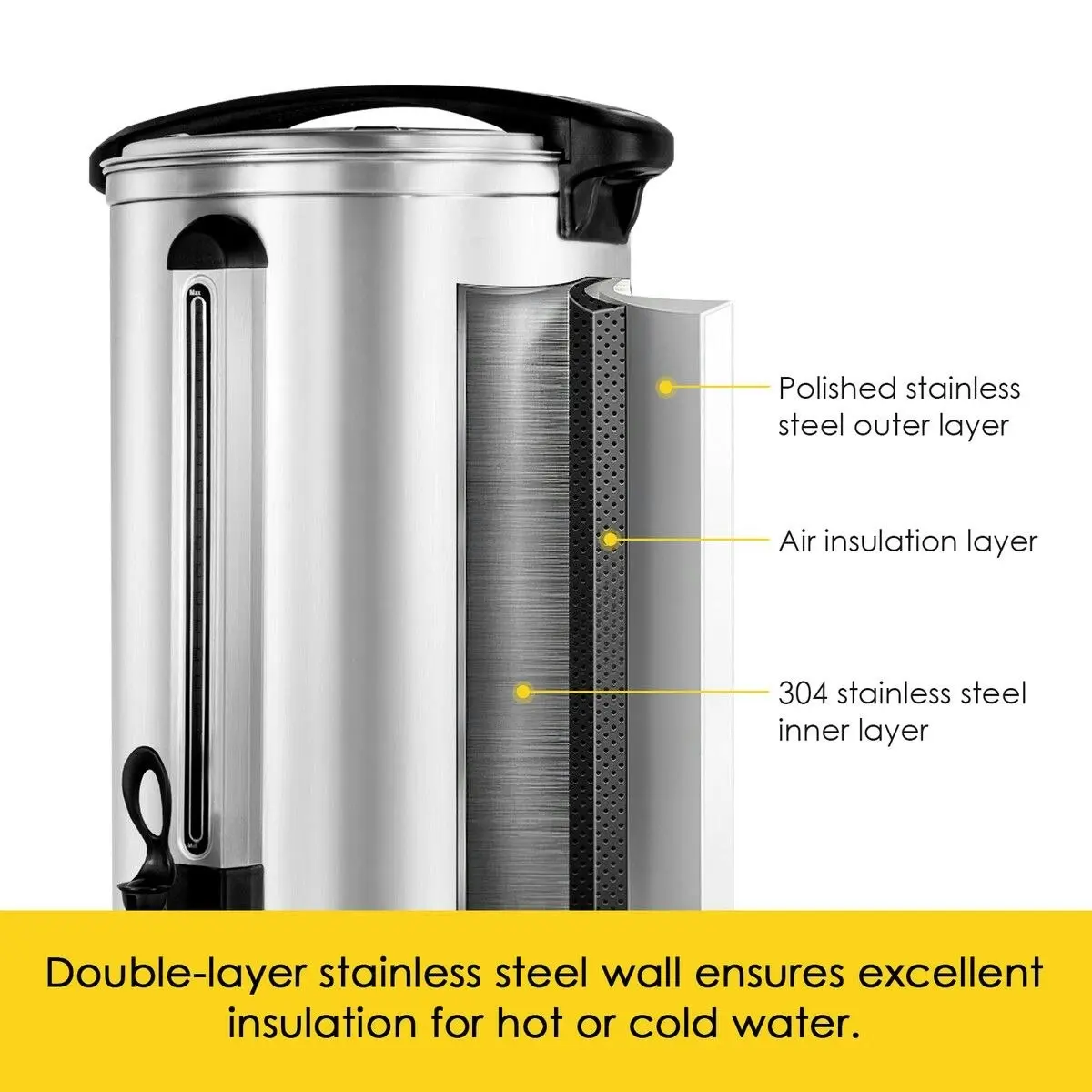 Maxkon  27L Water Dispenser Urn Instant Hot Cold Coffee Maker Tea Kettle Machine Commercial Home Stainless Steel with Tap