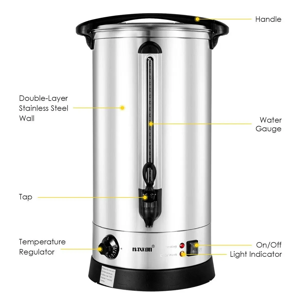 Maxkon  27L Water Dispenser Urn Instant Hot Cold Coffee Maker Tea Kettle Machine Commercial Home Stainless Steel with Tap