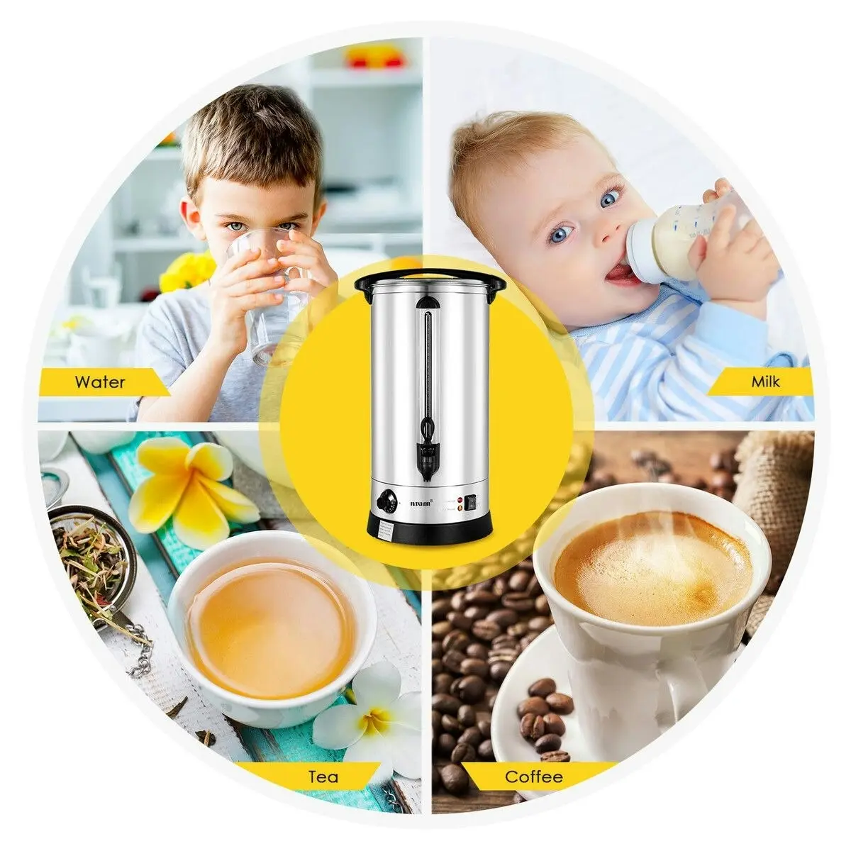 Maxkon  27L Water Dispenser Urn Instant Hot Cold Coffee Maker Tea Kettle Machine Commercial Home Stainless Steel with Tap