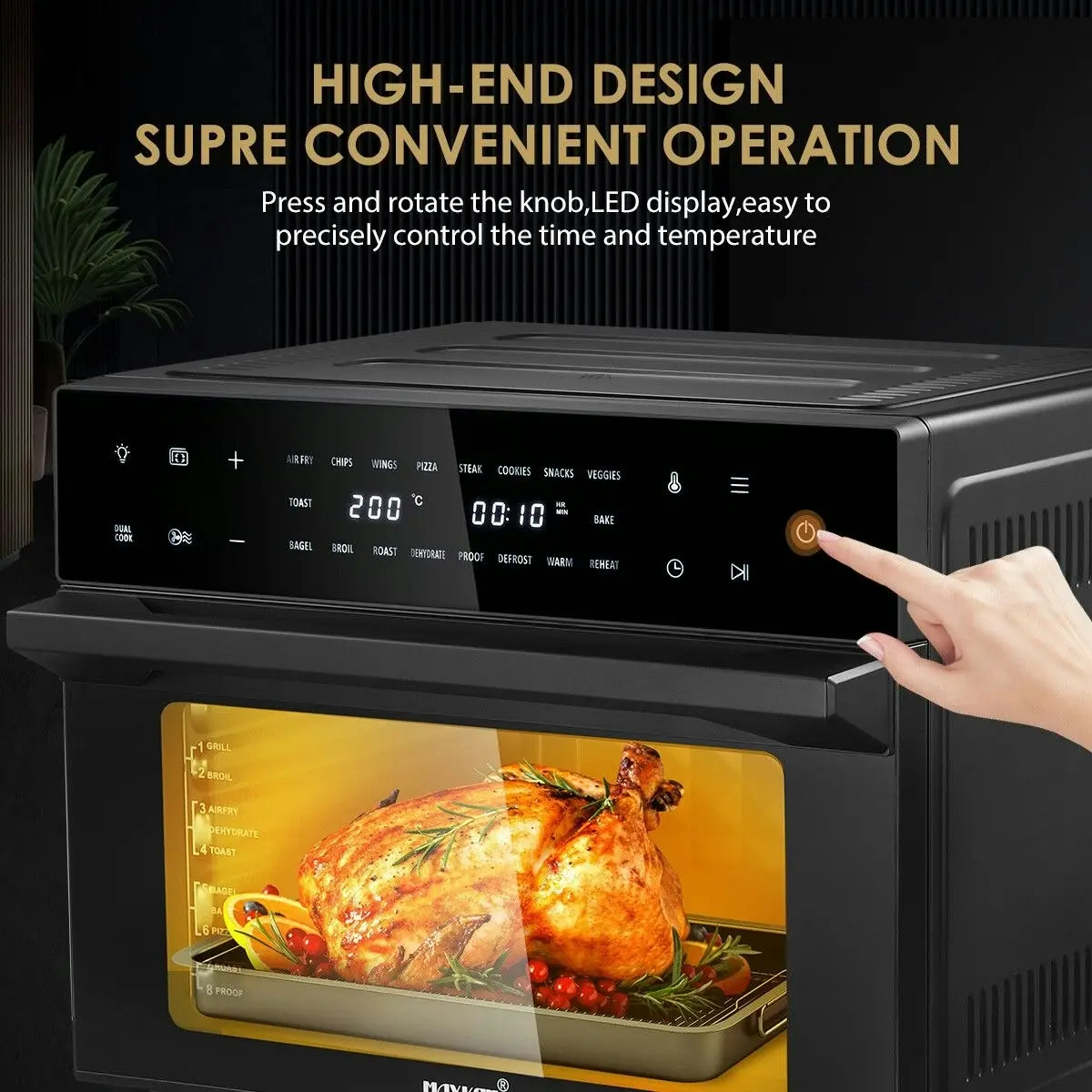 Maxkon  Air Fryer Large Convection Oven Electric Digital Toaster Big Air Cooker Oil Free 1800W 30L Dual Cook Function Black