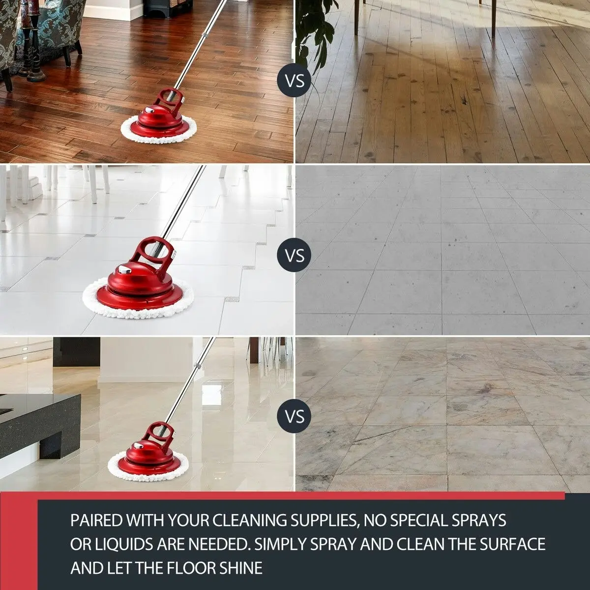 Ausway 4 in 1 Floor Spin Mop Cordless Electric Spinning Cleaner Scrubber Polisher Sweeper Waxer Washer Cleaning Machine with Pad for Tile Wood Marble