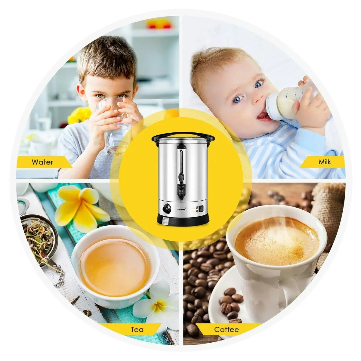 Maxkon  19L Water Dispenser Urn Instant Hot Cold Coffee Maker Machine Tea Kettle Home Commercial Stainless Steel with Tap