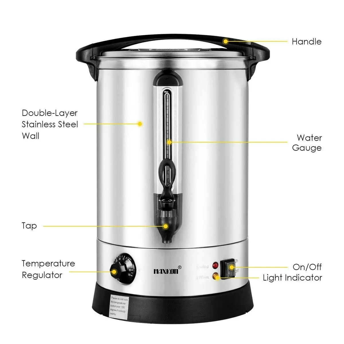 Maxkon  19L Water Dispenser Urn Instant Hot Cold Coffee Maker Machine Tea Kettle Home Commercial Stainless Steel with Tap