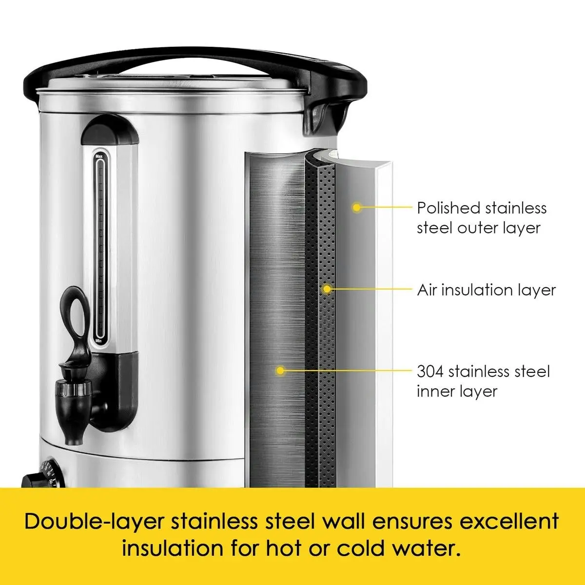 Maxkon  19L Water Dispenser Urn Instant Hot Cold Coffee Maker Machine Tea Kettle Home Commercial Stainless Steel with Tap