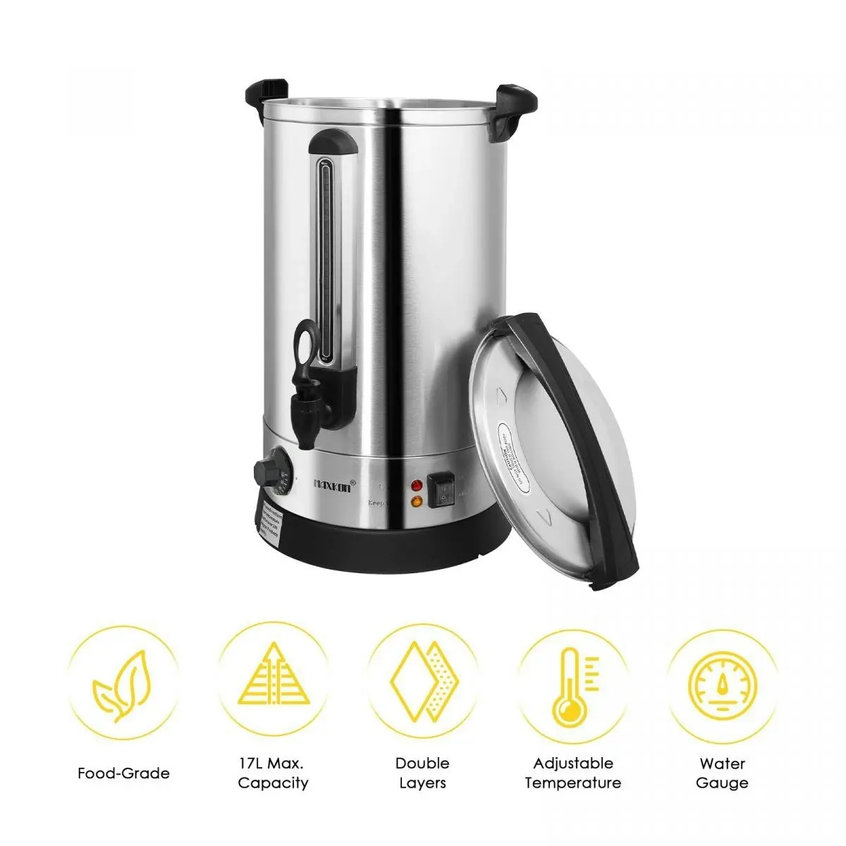 Maxkon  17L Water Urn Dispenser Kettle Instant Hot Cold Coffee Tea Maker Machine Home Commercial Camping Boiler Stainless Steel with Tap