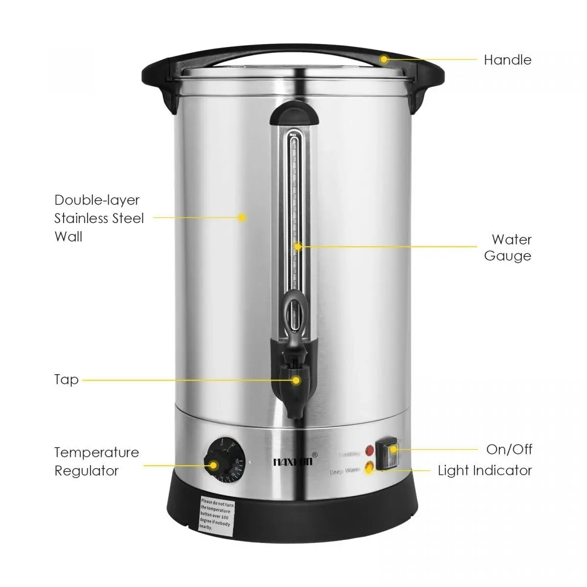 Maxkon  17L Water Urn Dispenser Kettle Instant Hot Cold Coffee Tea Maker Machine Home Commercial Camping Boiler Stainless Steel with Tap