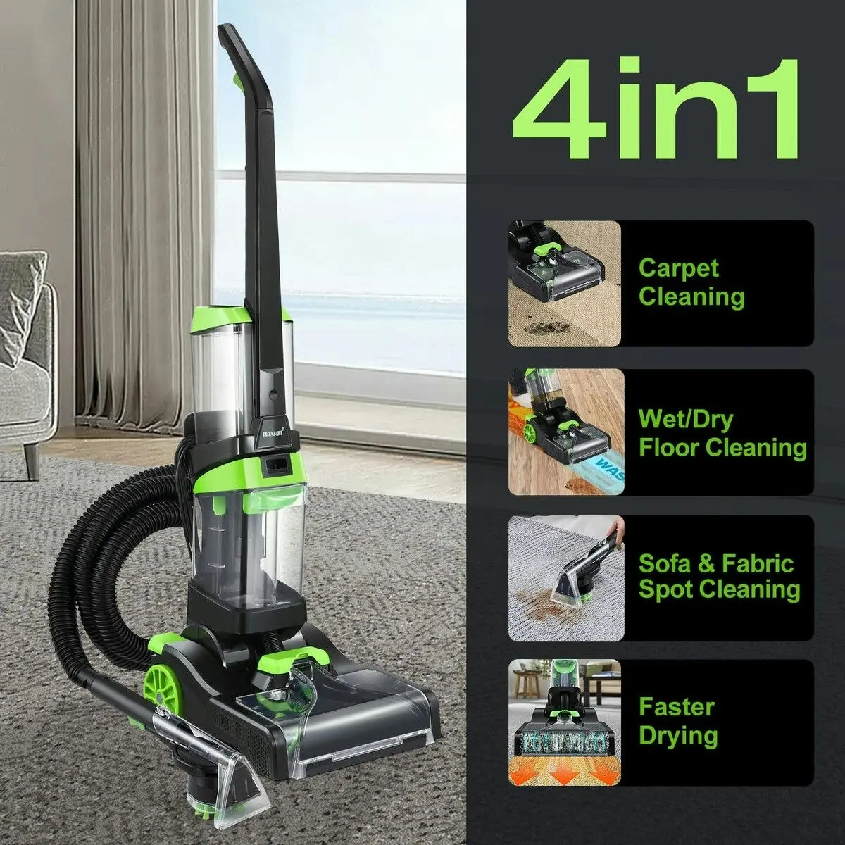 Ausway Carpet Cleaner Upholstery Wet Dry Hard Floor Sofa Spot 4 in 1 Rug Deep Vacuum Cleaning Machine Faster Drying Portable with Heater