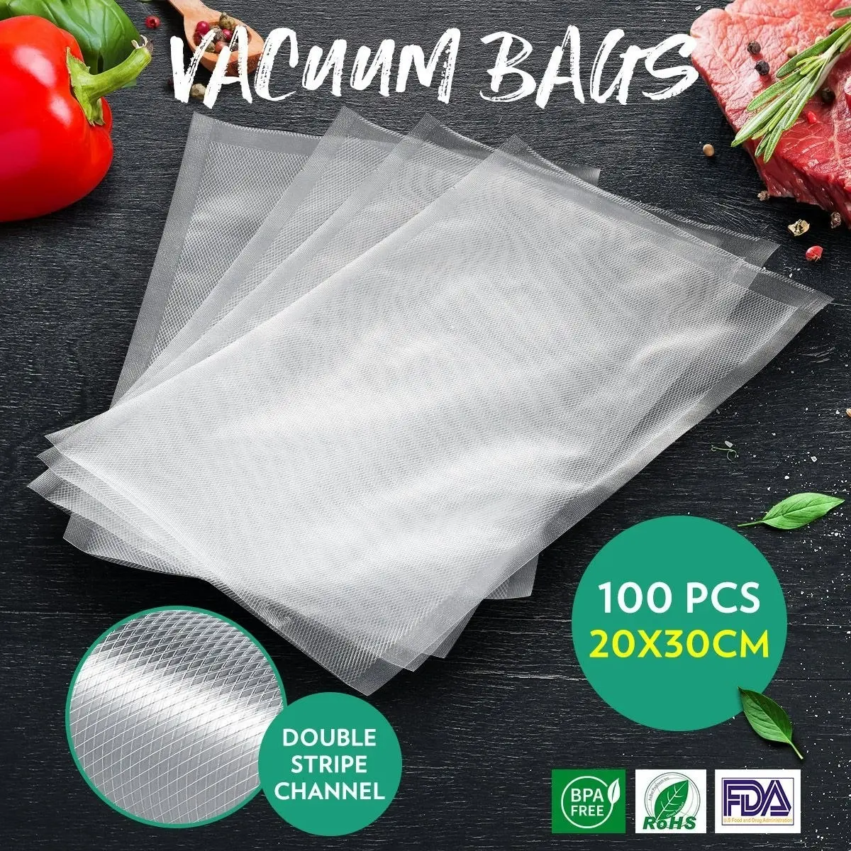 Ausway Vacuum Seal Bags Food Storage Vacuum Bags Vacuum Sealer Rolls 20*30cm 100PCS