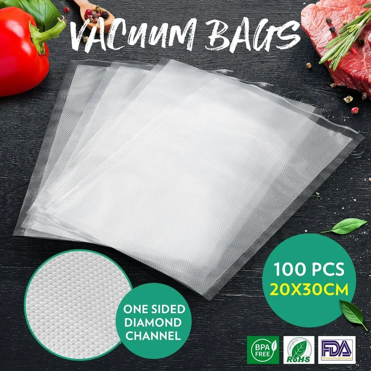 Ausway 100PCS Vacuum Seal Bags Food Saver Bags 20 x 30CM