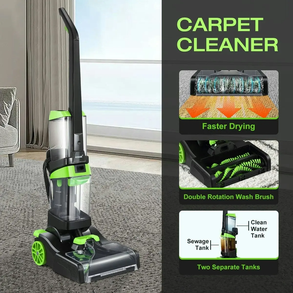 Ausway Carpet Cleaner Rug Professional Portable Deep Vacuum Cleaning Machine Faster Drying with Heater Water Dust Tanks