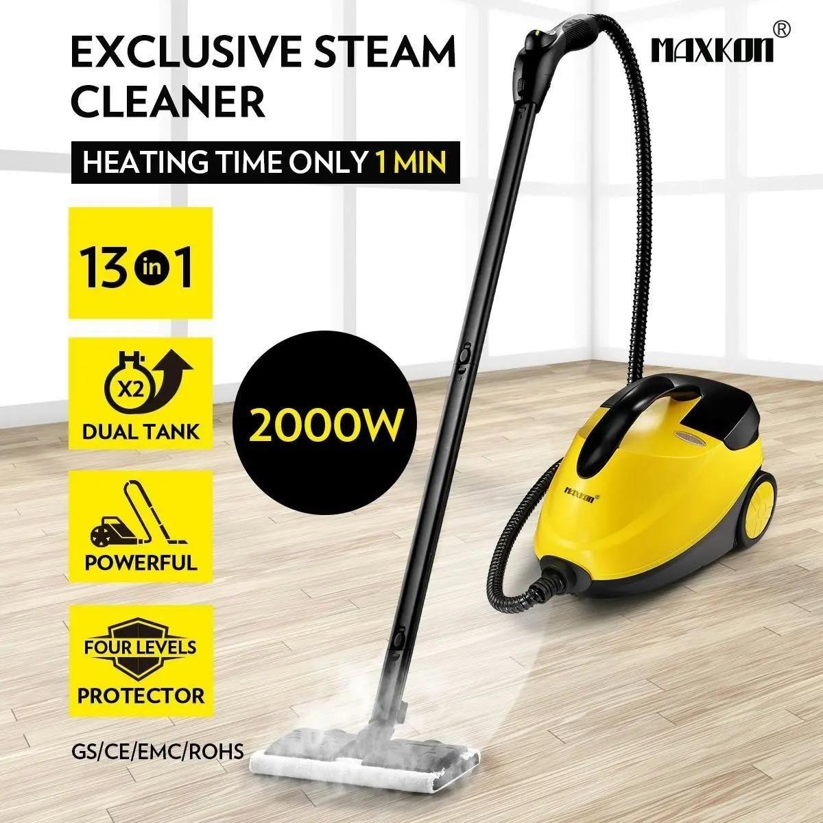 Maxkon  Premium Pressure Steam Cleaner Mop for Carpet Floor Window 2.1L