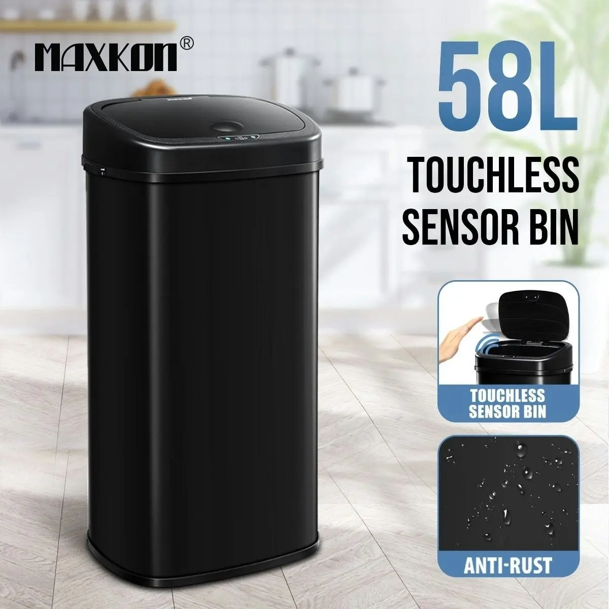 Ausway 58L Sensor Bin Automatic Trash Can Touch-free Kitchen Garbage Bin