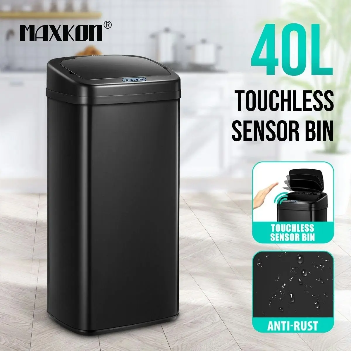 Ausway 40L Sensor Bin Auto Rubbish Bin Recycle Trash Can Touch-free Kitchen Garbage Bin