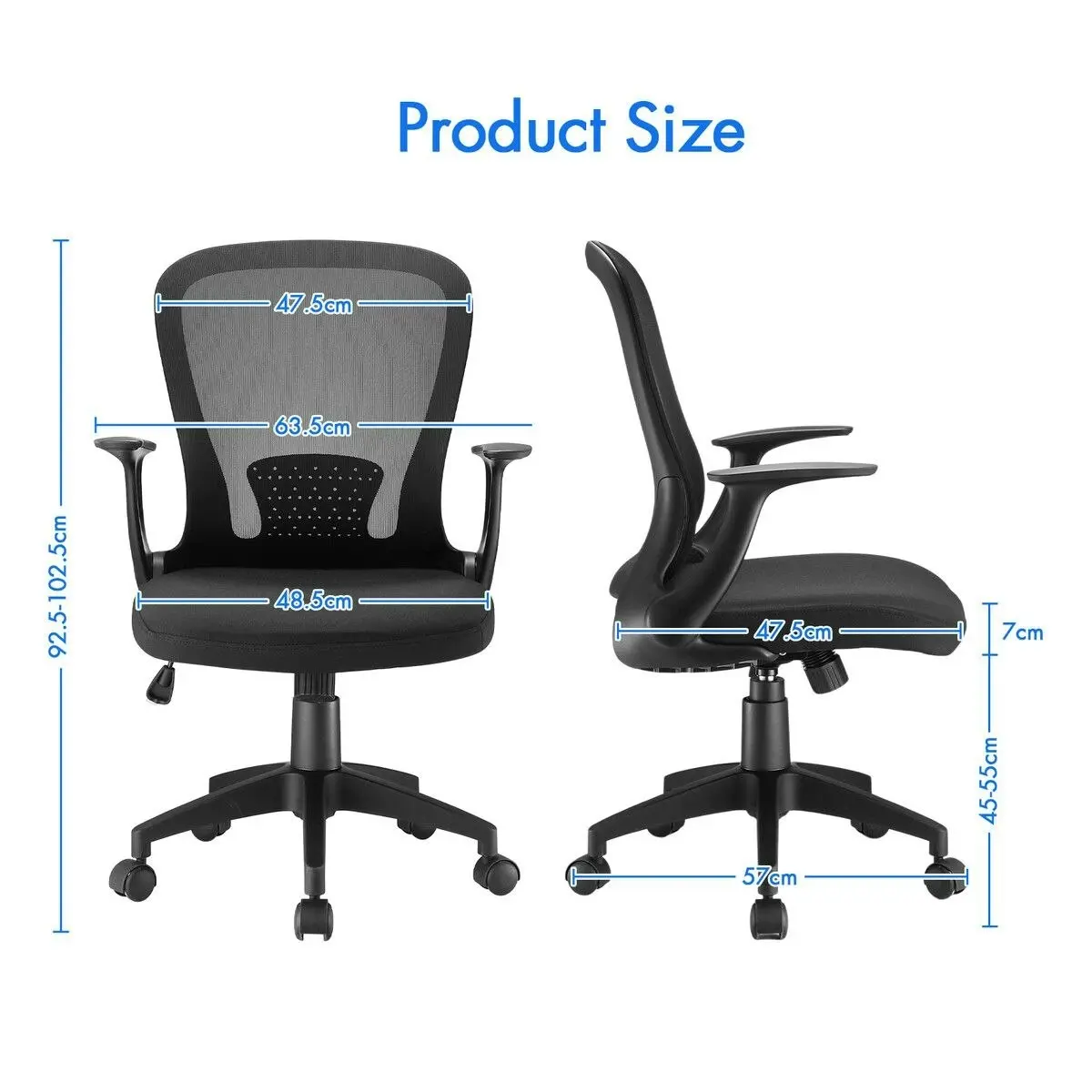 Ausway Mesh Office Chair Ergonomic Gaming Armchair Mid Back Work Study Desk Computer Seat Home Executive Task Swivel Tilt Lumbar Support Armrest Black