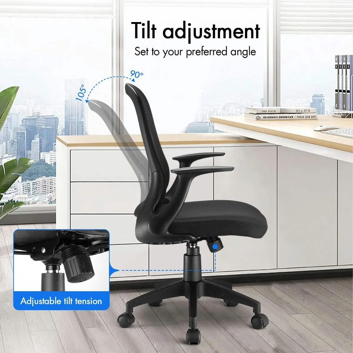 Ausway Mesh Office Chair Ergonomic Gaming Armchair Mid Back Work Study Desk Computer Seat Home Executive Task Swivel Tilt Lumbar Support Armrest Black