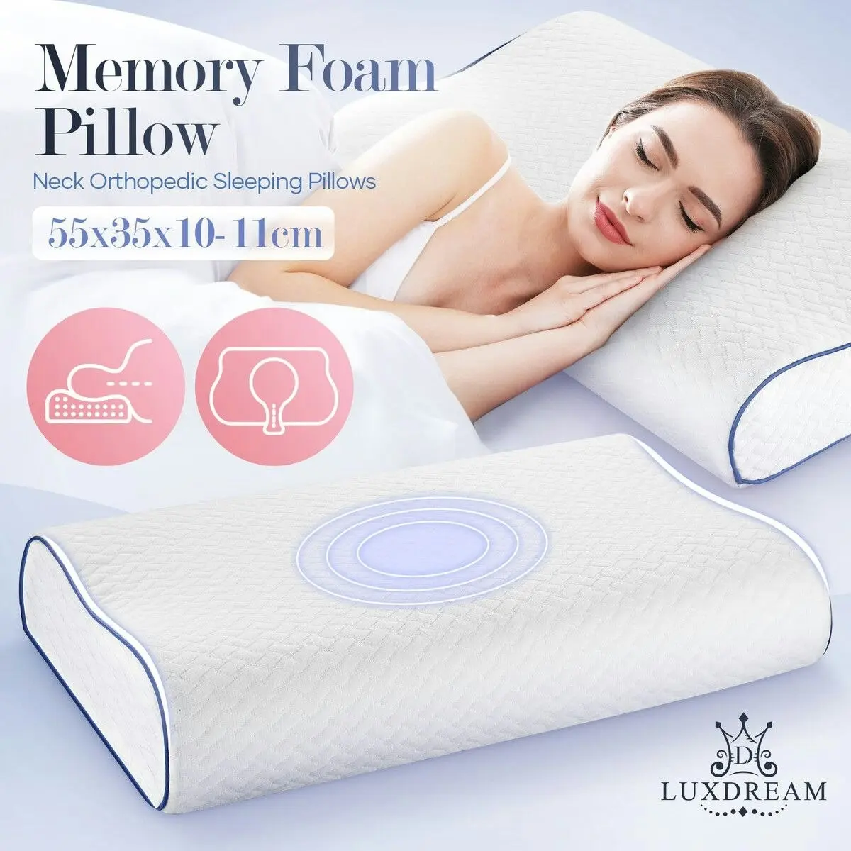 Luxdream  Cervical Pillow Contour Neck Memory Foam Ergonomic Soft High Resilience Side Back Stomach Sleeper