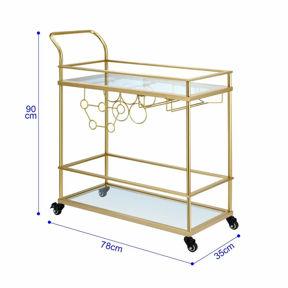 Ausway Bar Cart Gold Drinks Coffee Trolley Serving Liquor Wine Cocktail Alcohol Whiskey Trolly Holder Home Kitchen Rolling Metal Tempered Glass Storage