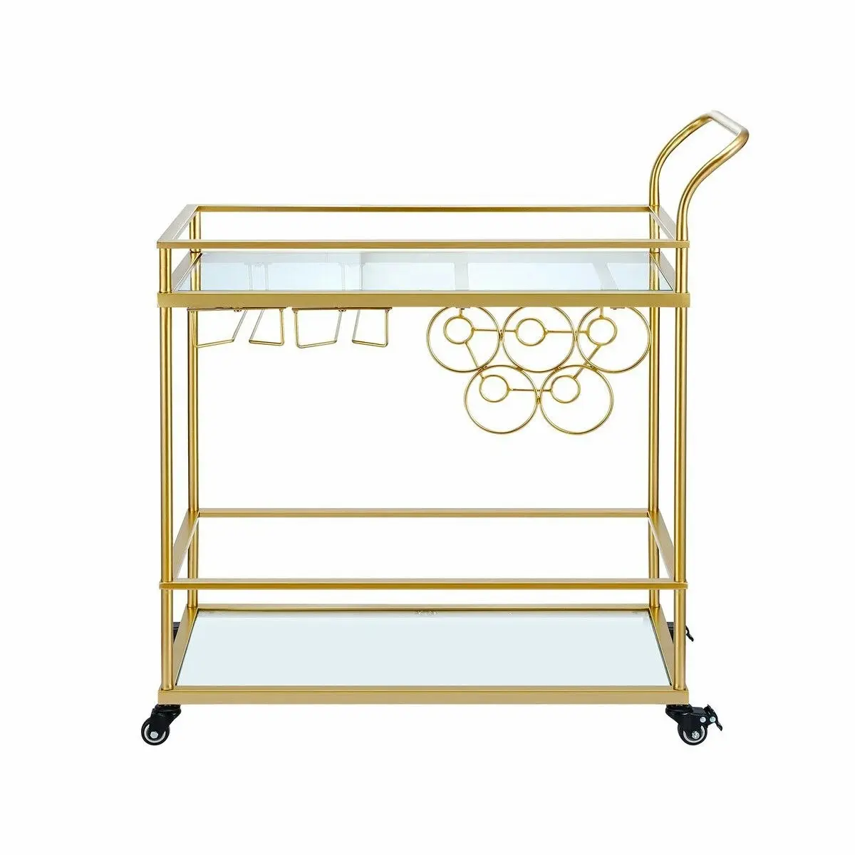 Ausway Bar Cart Gold Drinks Coffee Trolley Serving Liquor Wine Cocktail Alcohol Whiskey Trolly Holder Home Kitchen Rolling Metal Tempered Glass Storage