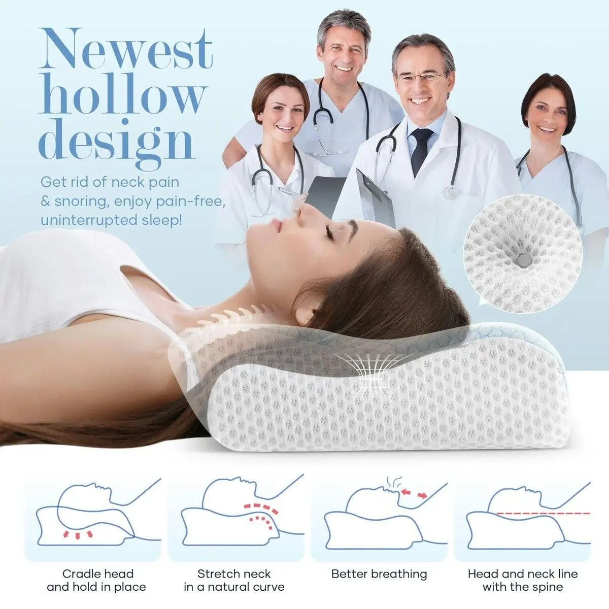 Luxdream  Contour Bed Pillow Cervical Neck Memory Foam Shoulder Side Back Stomach Sleeper