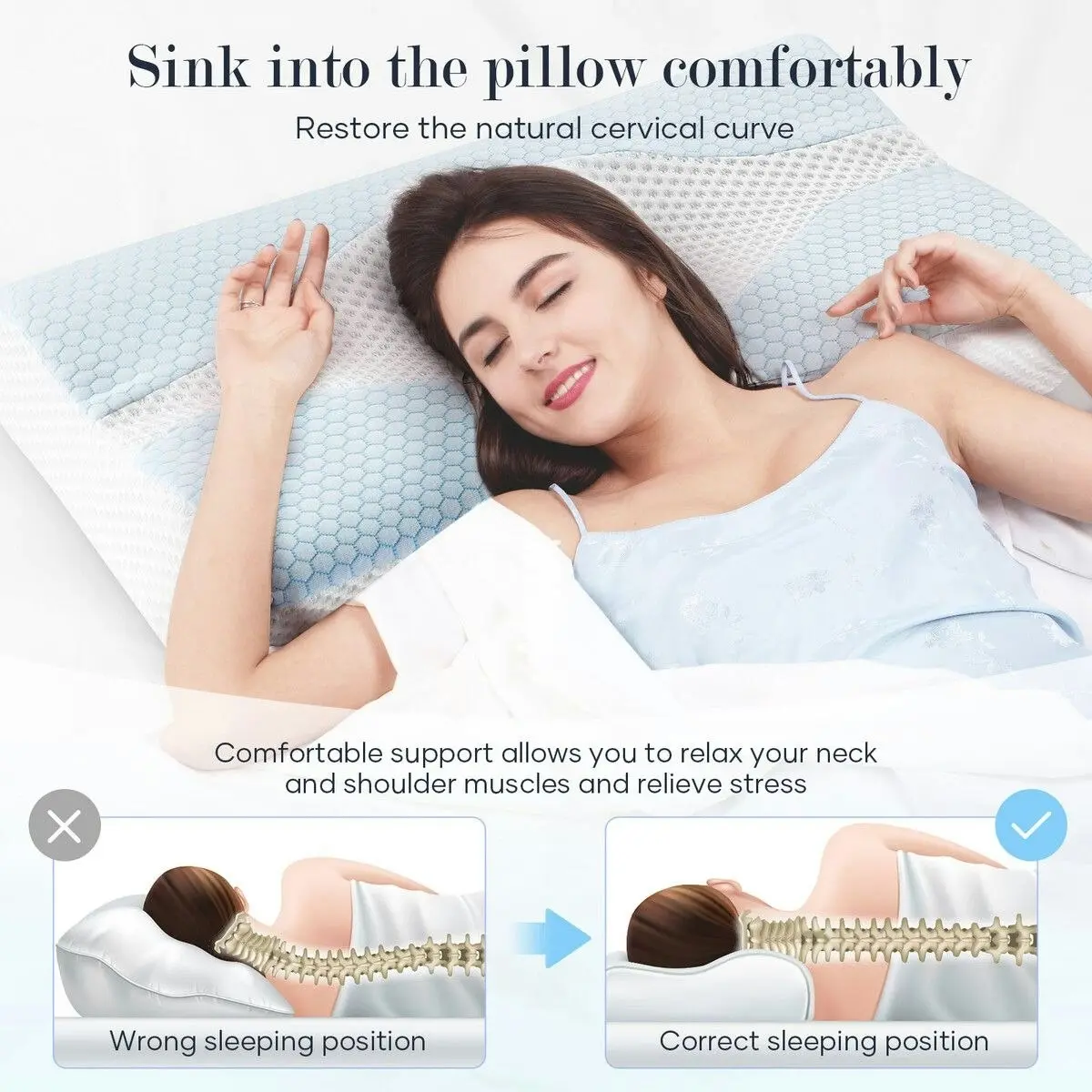 Luxdream  Contour Bed Pillow Cervical Neck Memory Foam Shoulder Side Back Stomach Sleeper