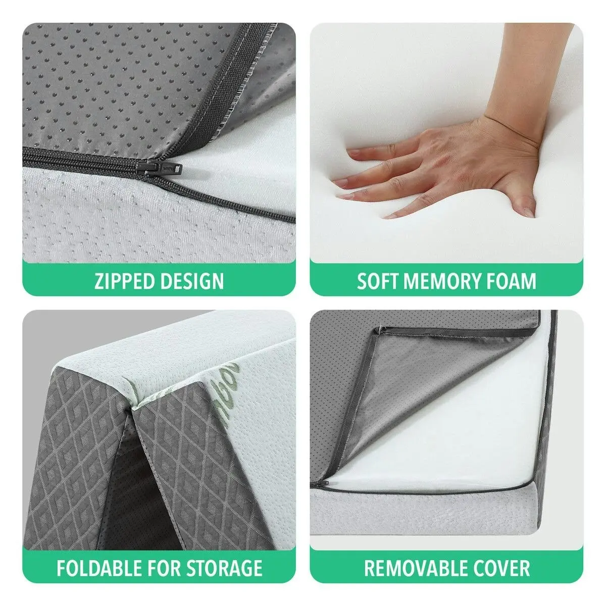 Luxdream Foldable Foam Mattress Cot Trifold Sofa Bed Extra Thick Sleeping Floor Mat Portable Camping Travel Cushion Bamboo Cover