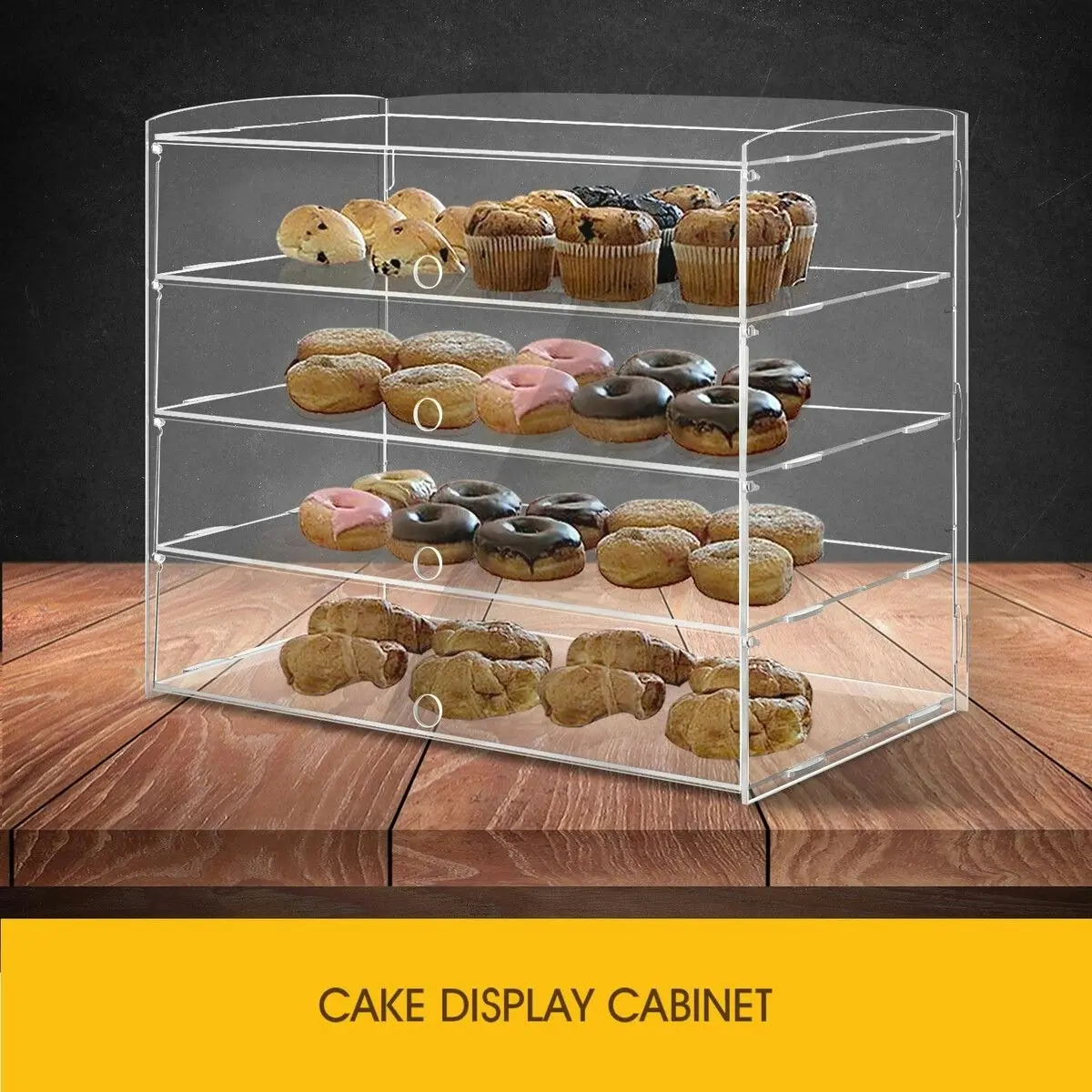 Ausway Cupcake Display Cabinet Acrylic Cake Bakery Shelf Unit Case 4 Tier Stand Model Donut Pastry Toy Showcase 5mm Thick Transparent