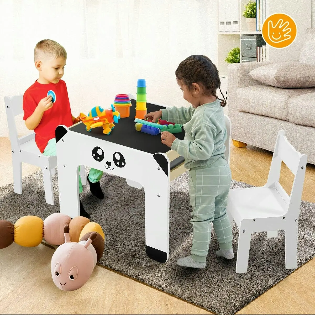 Kidbot Kids Table and 2 Chairs Set Toddler Childrens Desk Furniture Baby Activity Centre Study Drawing Reading Wooden with Storage