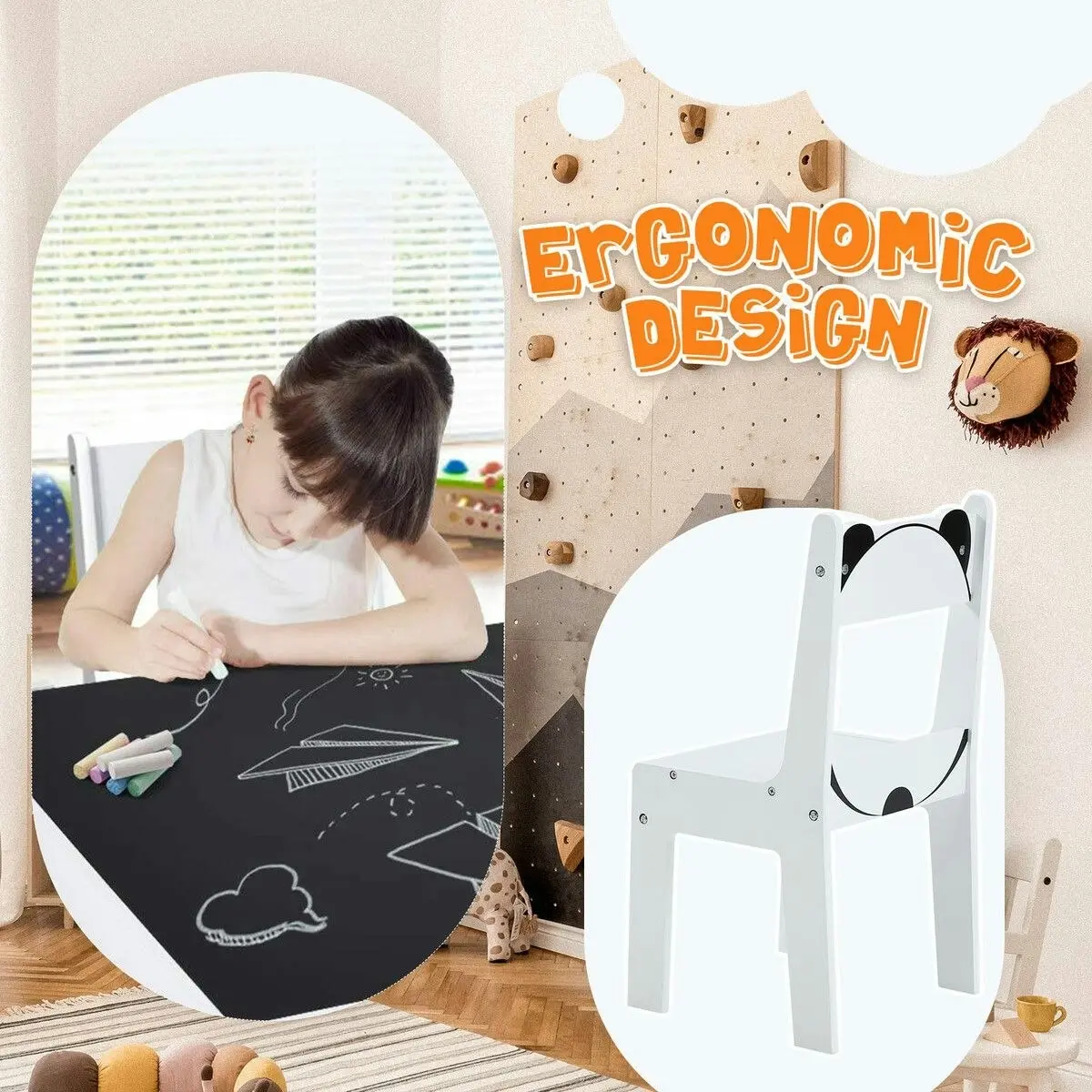 Kidbot Kids Table and 2 Chairs Set Toddler Childrens Desk Furniture Baby Activity Centre Study Drawing Reading Wooden with Storage