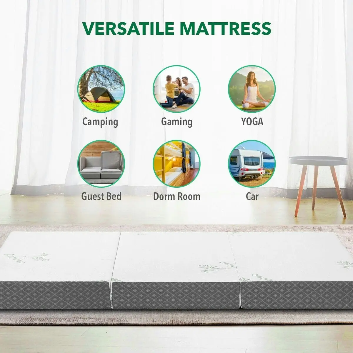 Luxdream Folding Mattress Foam Trifold Sofa Bed Floor Portable Sleeping Mat Camp Guest Cushion Extra Thick Washable Bamboo Cover