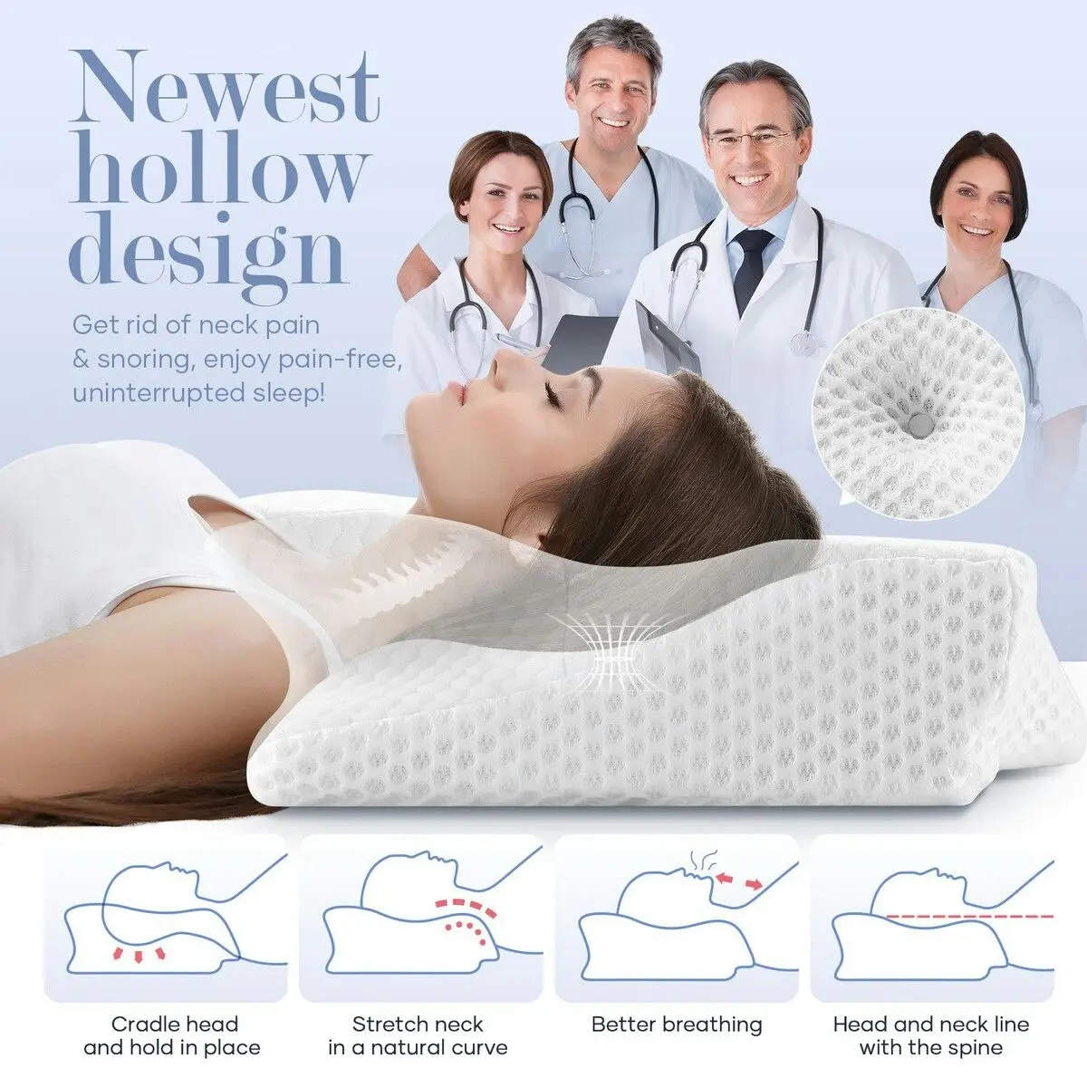 Luxdream  Cervical Pillow Memory Foam Contour Neck Shoulder Ergonomic Back Stomach Side Sleeper Dark Grey