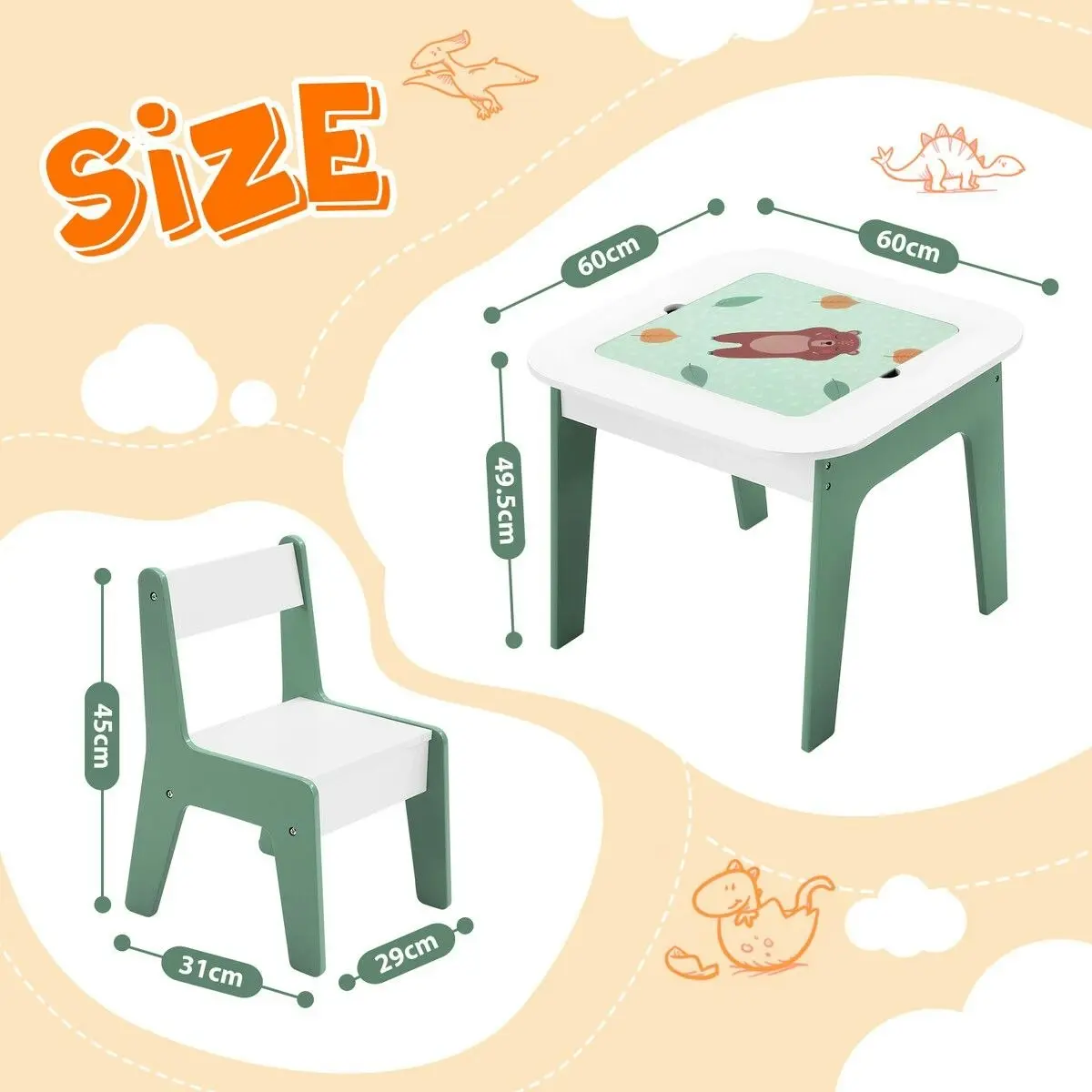 Kidbot 4 IN 1 Kids Table and Chairs Set Childrens Picnic Play Activity Centre Furniture Outdoor Indoor Study Craft Drawing Storage Desk with 2 Tabletops