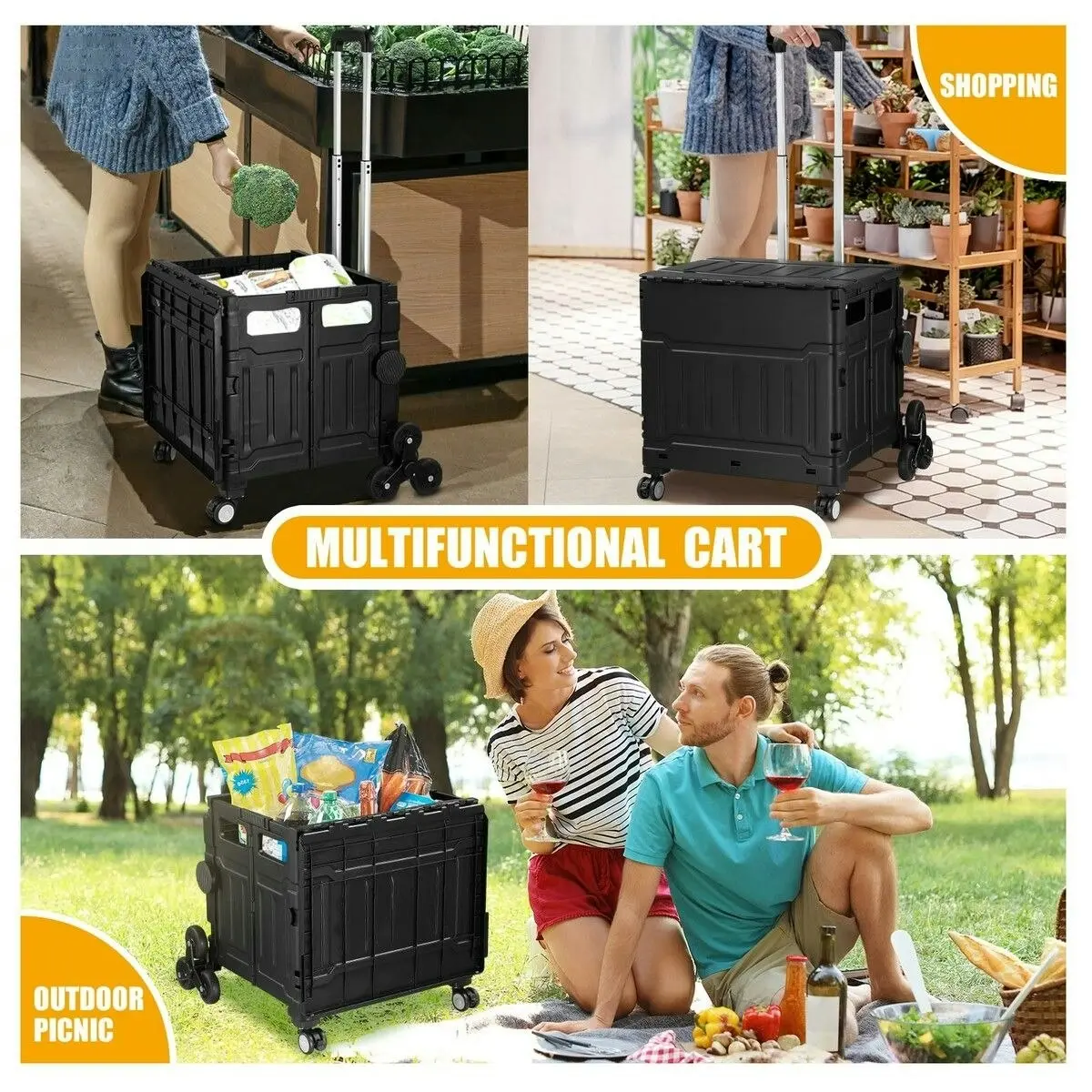 LUXSUITE 75L Shopping Trolley Cart Wheeled Grocery Utility Basket Bag Stair Climbing Rolling Folding Supermarket Granny Travel Wagon