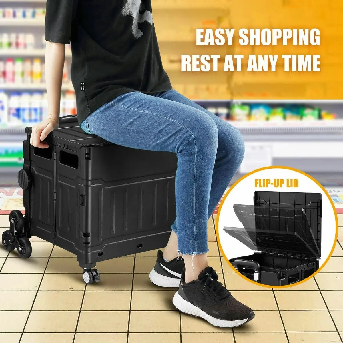 LUXSUITE 75L Shopping Trolley Cart Wheeled Grocery Utility Basket Bag Stair Climbing Rolling Folding Supermarket Granny Travel Wagon