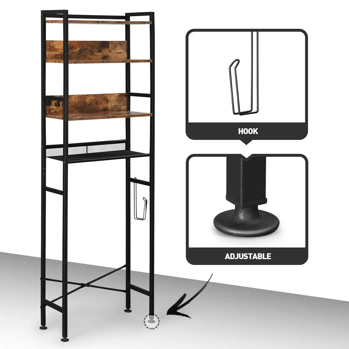 LUXSUITE 4 Tier Bathroom Shelf Rack Over Toilet Washing Machine Laundry Towel Organiser Shelves Space Saver Freestanding Unit Storage