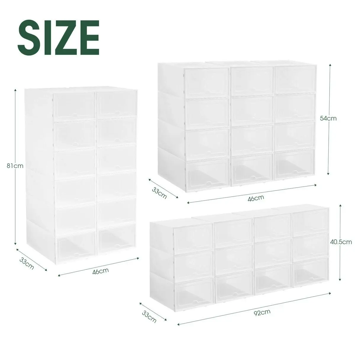 LUXSUITE 12PCS Plastic Shoe Boxes Stackable Organiser Large Storage Containers Drawers Sneaker Display Cases Bins Organizer Holder Unit with Clear Door