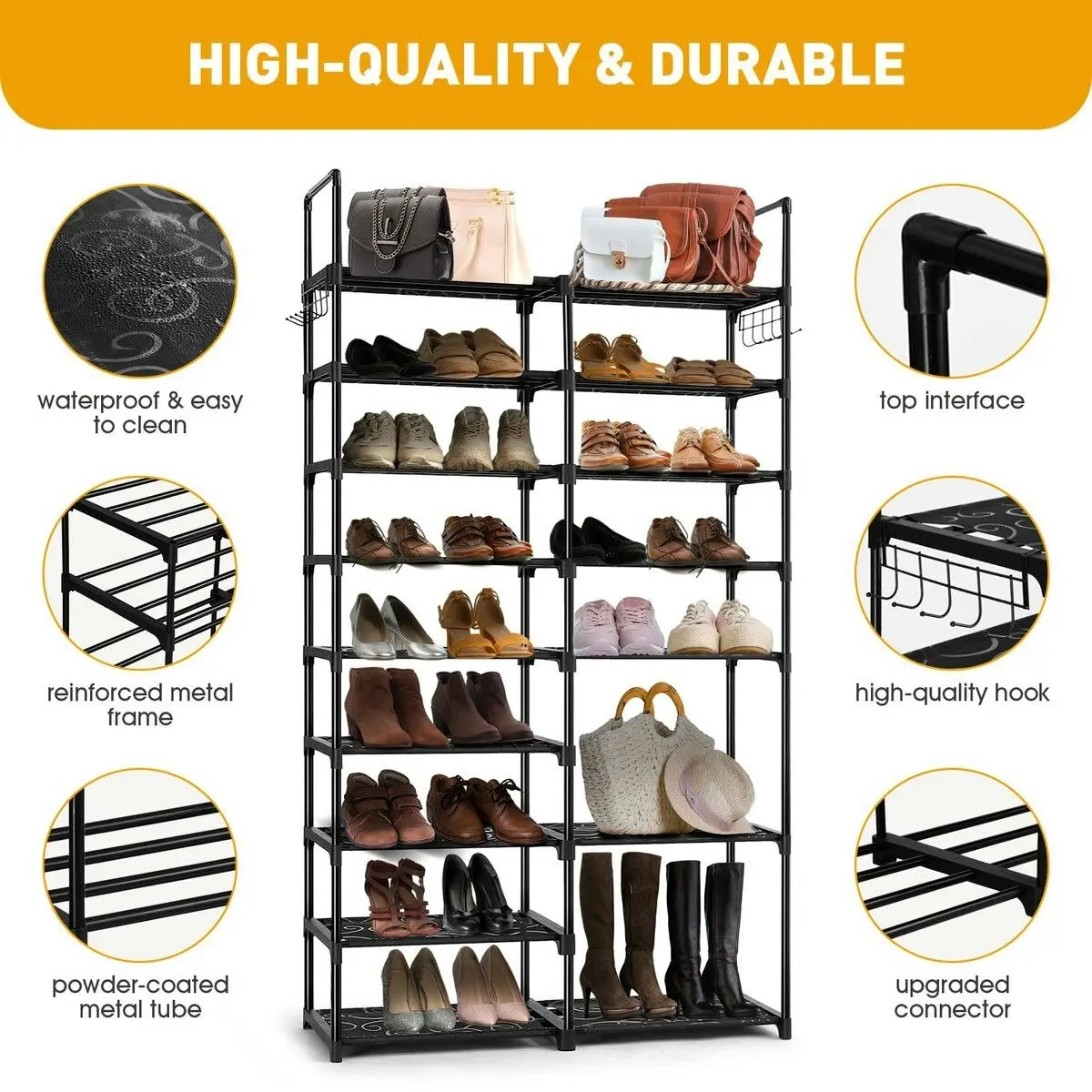 LUXSUITE 9 Tiers Metal Shoe Rack Storage Organiser Shelving 40 Pairs Shoes Cabinet Display Shelves DIY Corner Stand Closet Entryway Hallway Cloakroom