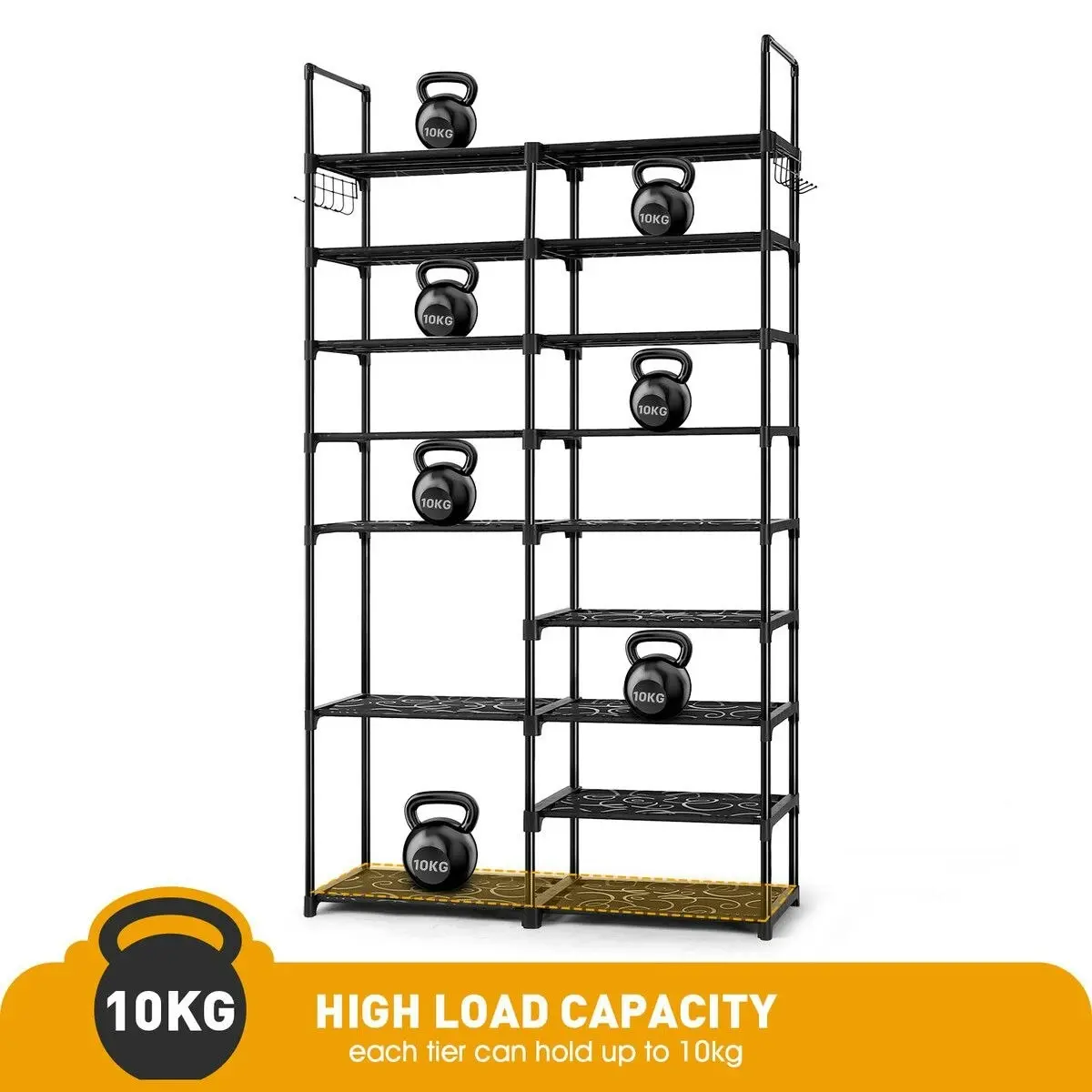 LUXSUITE 9 Tiers Metal Shoe Rack Storage Organiser Shelving 40 Pairs Shoes Cabinet Display Shelves DIY Corner Stand Closet Entryway Hallway Cloakroom