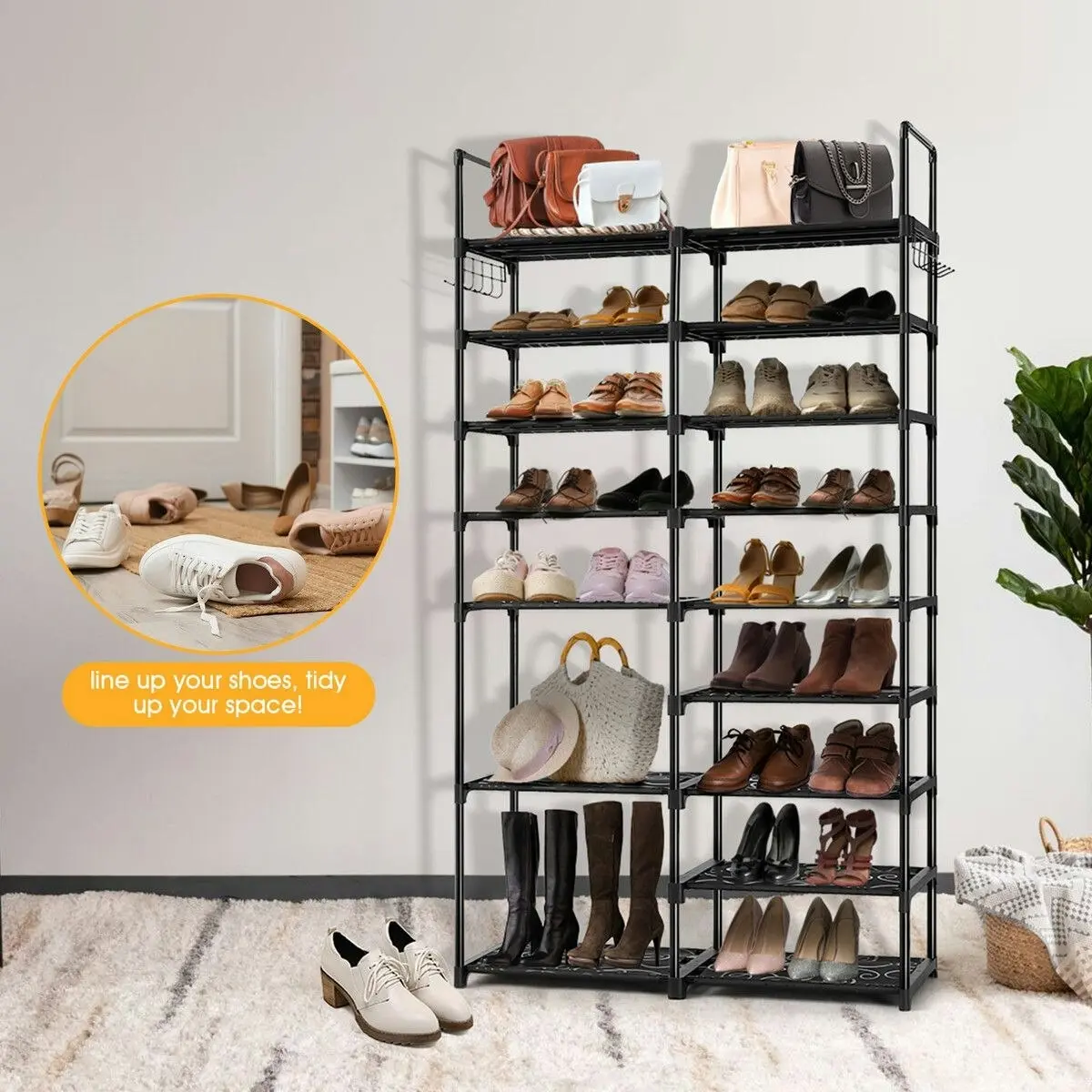 LUXSUITE 9 Tiers Metal Shoe Rack Storage Organiser Shelving 40 Pairs Shoes Cabinet Display Shelves DIY Corner Stand Closet Entryway Hallway Cloakroom