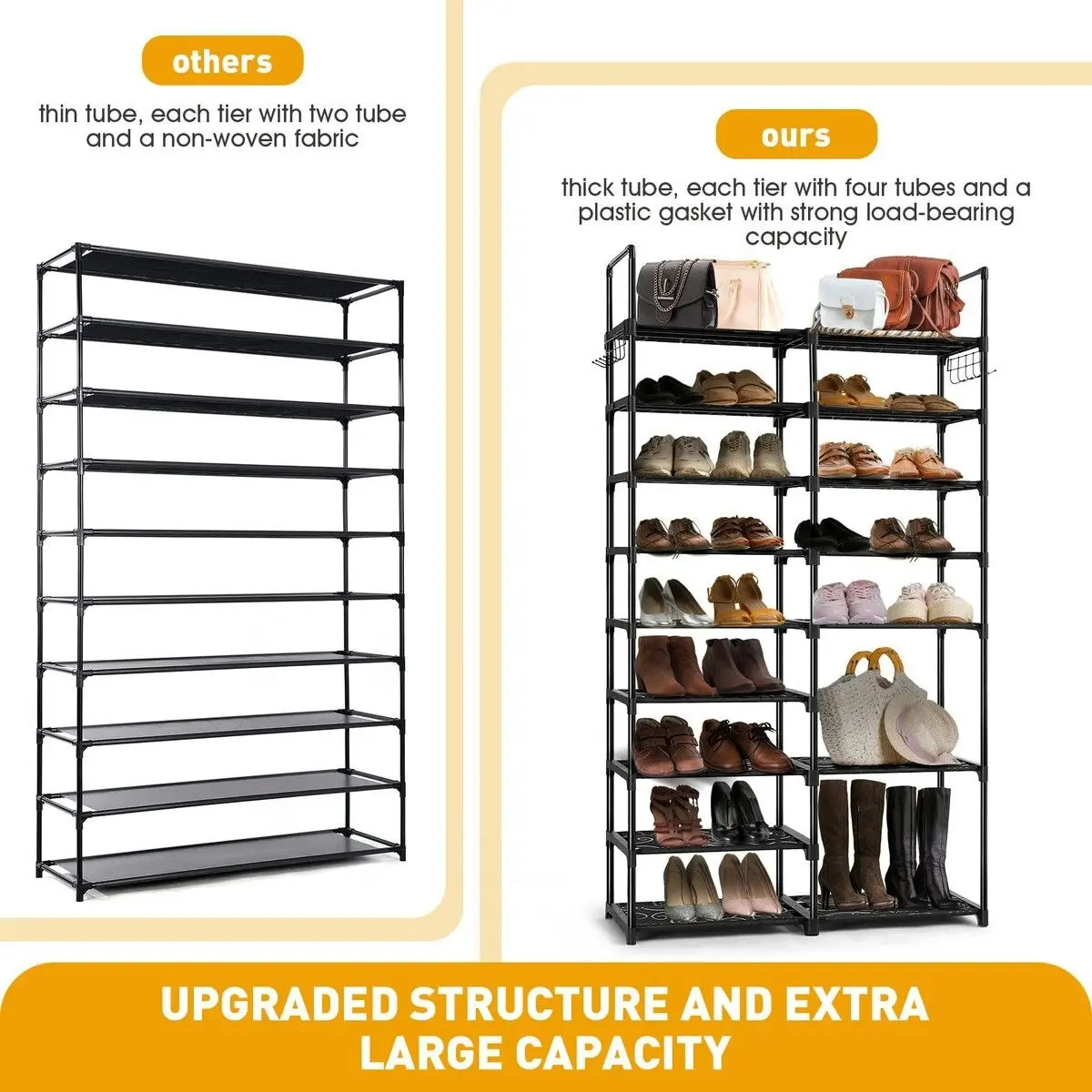 LUXSUITE 9 Tiers Metal Shoe Rack Storage Organiser Shelving 40 Pairs Shoes Cabinet Display Shelves DIY Corner Stand Closet Entryway Hallway Cloakroom