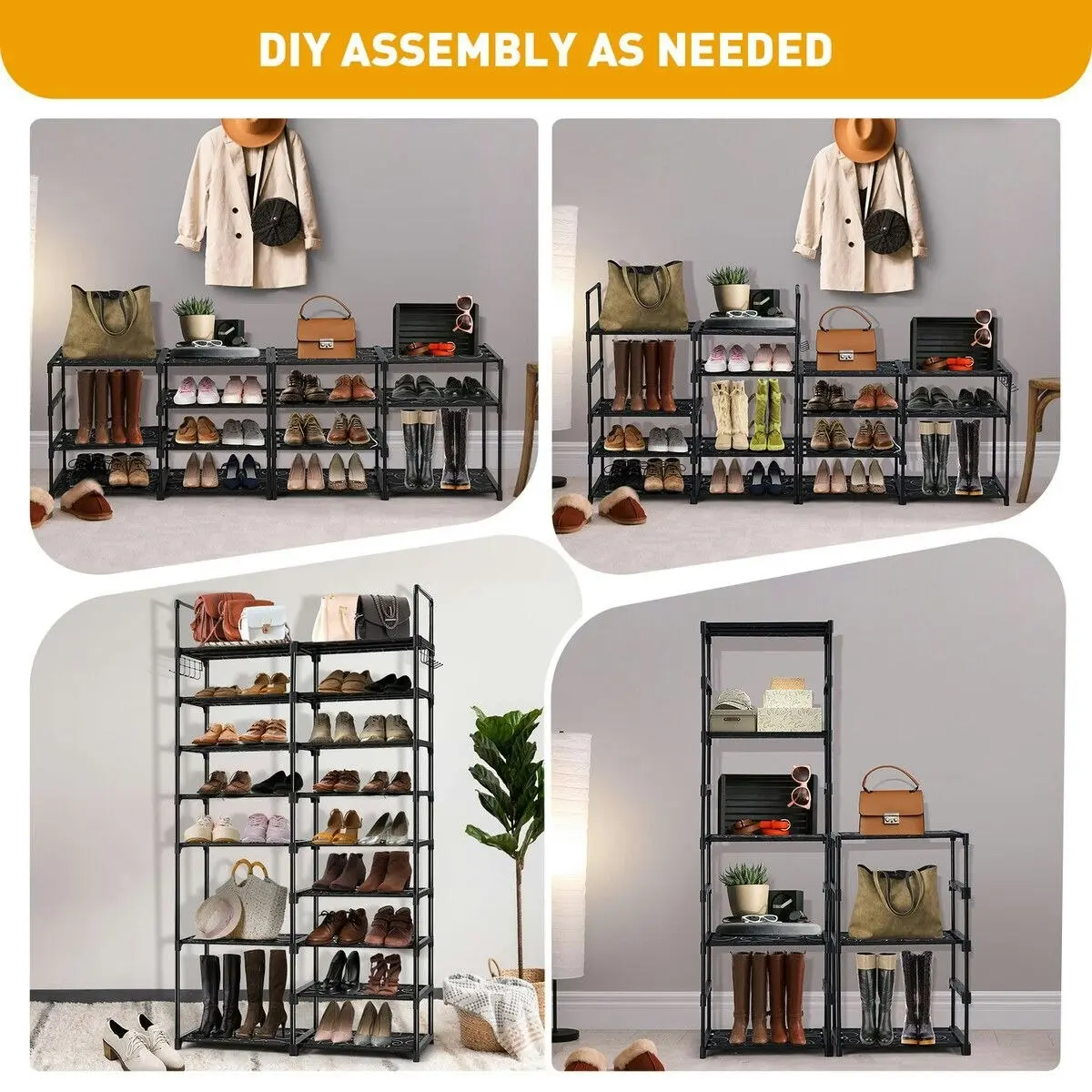 LUXSUITE 9 Tiers Metal Shoe Rack Storage Organiser Shelving 40 Pairs Shoes Cabinet Display Shelves DIY Corner Stand Closet Entryway Hallway Cloakroom