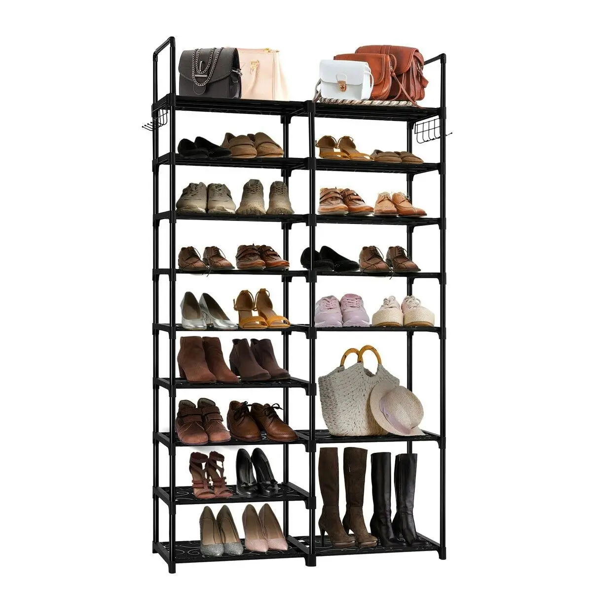 LUXSUITE 9 Tiers Metal Shoe Rack Storage Organiser Shelving 40 Pairs Shoes Cabinet Display Shelves DIY Corner Stand Closet Entryway Hallway Cloakroom