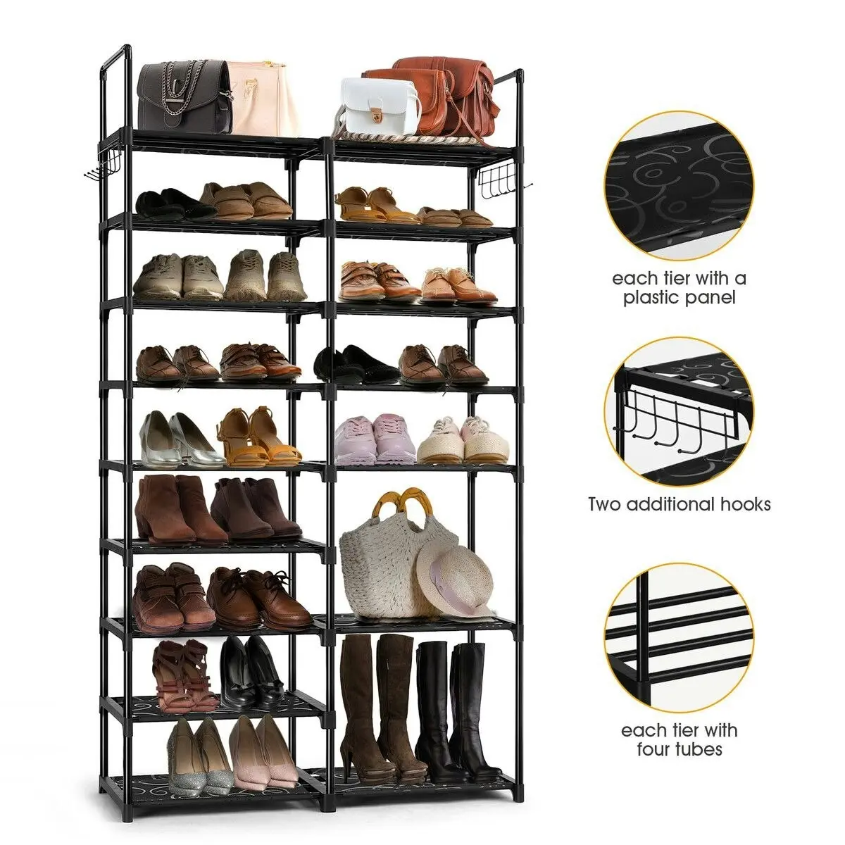 LUXSUITE 9 Tiers Metal Shoe Rack Storage Organiser Shelving 40 Pairs Shoes Cabinet Display Shelves DIY Corner Stand Closet Entryway Hallway Cloakroom