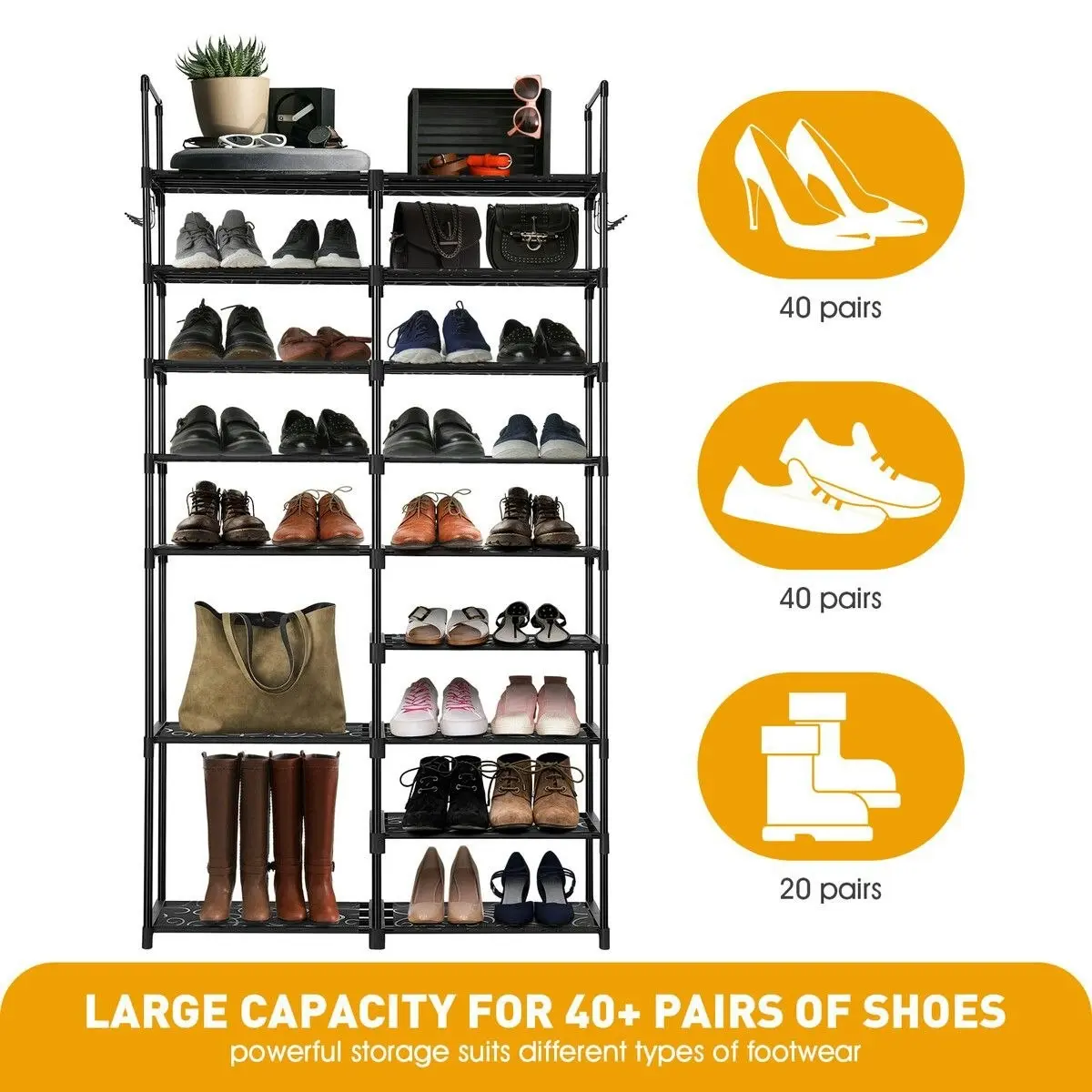 LUXSUITE 9 Tiers Metal Shoe Rack Storage Organiser Shelving 40 Pairs Shoes Cabinet Display Shelves DIY Corner Stand Closet Entryway Hallway Cloakroom